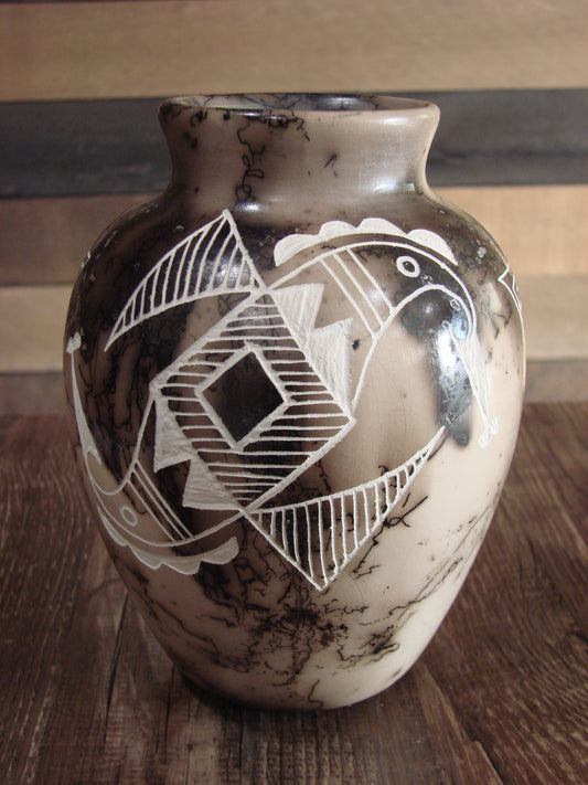 Native American Acoma Hand Etched Horse Hair Pottery by Yellow Corn