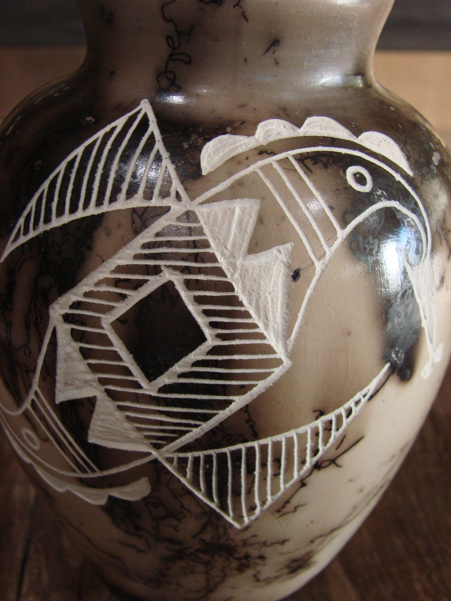 Native American Acoma Hand Etched Horse Hair Pottery by Yellow Corn