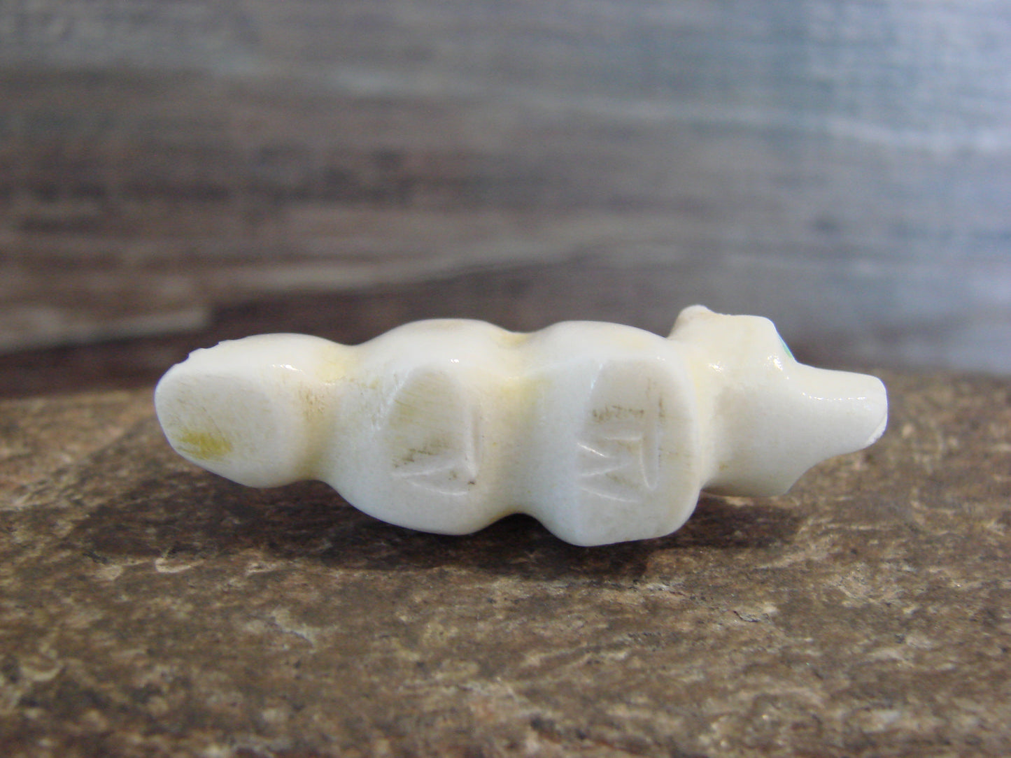 Native American Indian Hand Carved Alabaster Wolf Fetish - B. Phillips