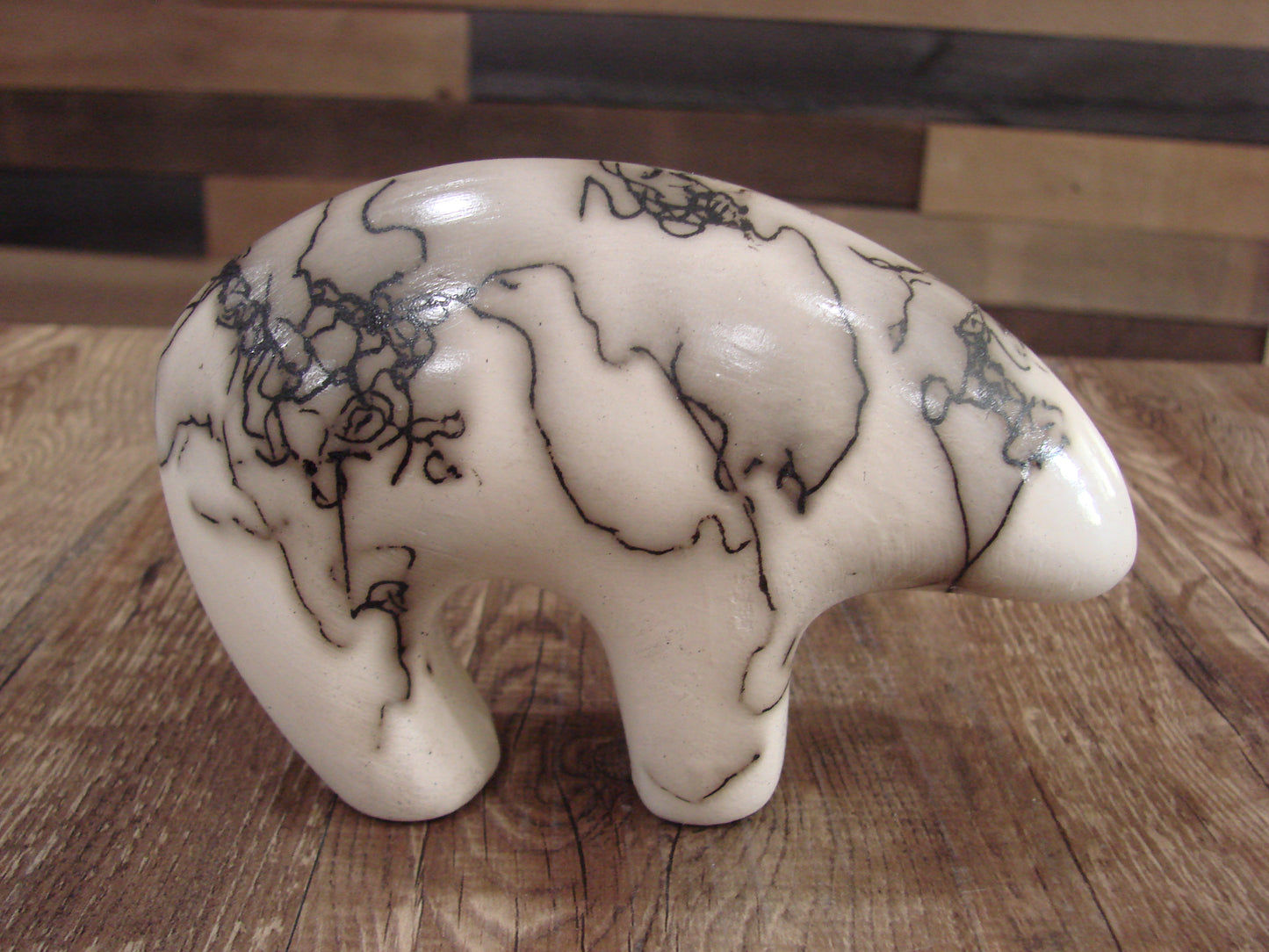 Small Native American Pottery Horse Hair Bear Sculpture by Vail