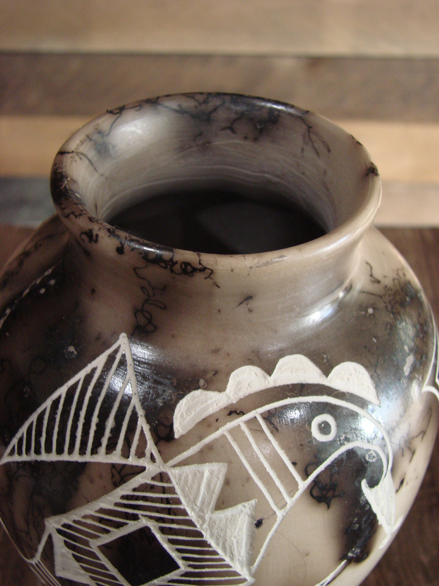Native American Acoma Hand Etched Horse Hair Pottery by Yellow Corn