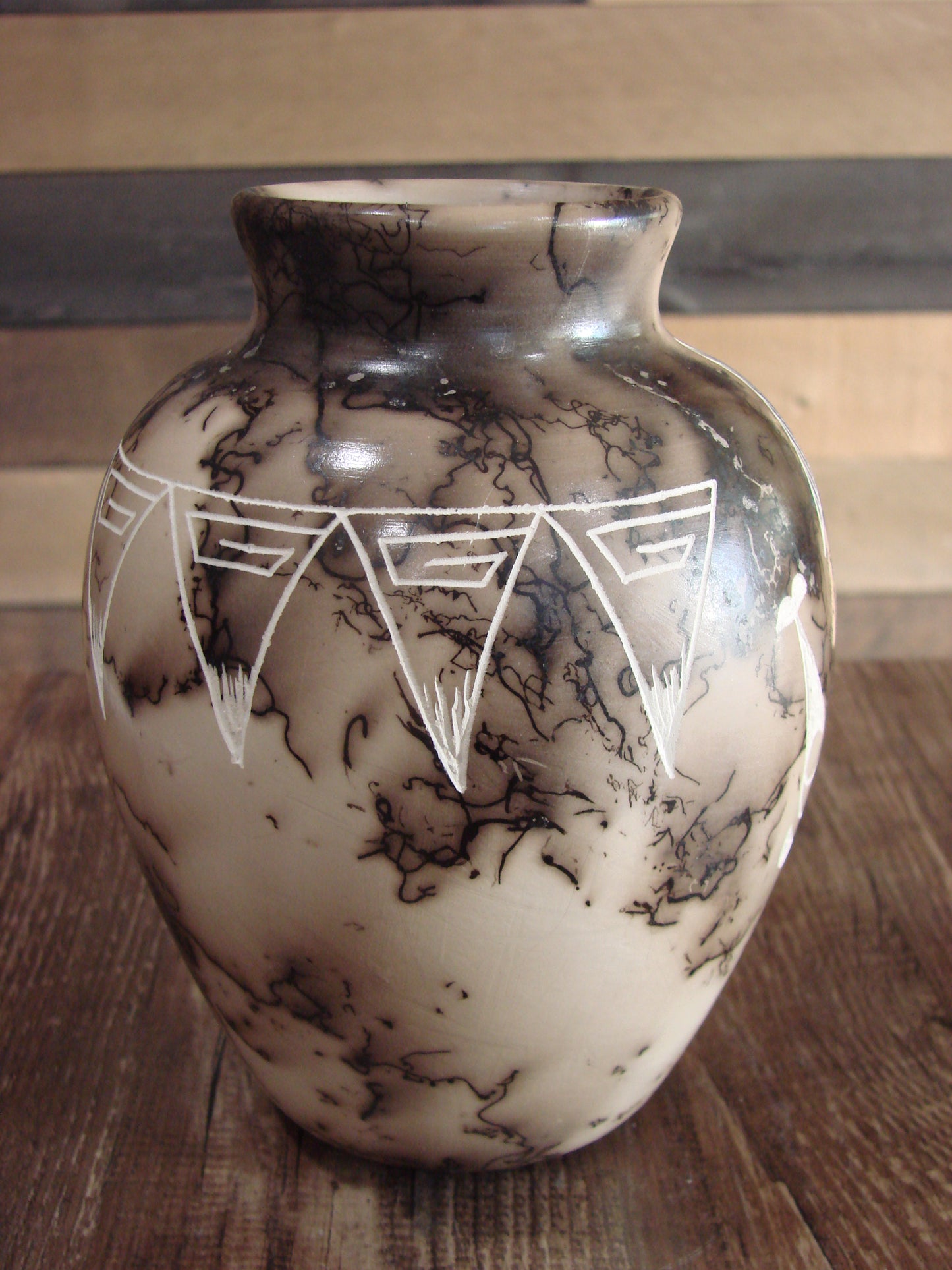 Native American Acoma Hand Etched Horse Hair Pottery by Yellow Corn
