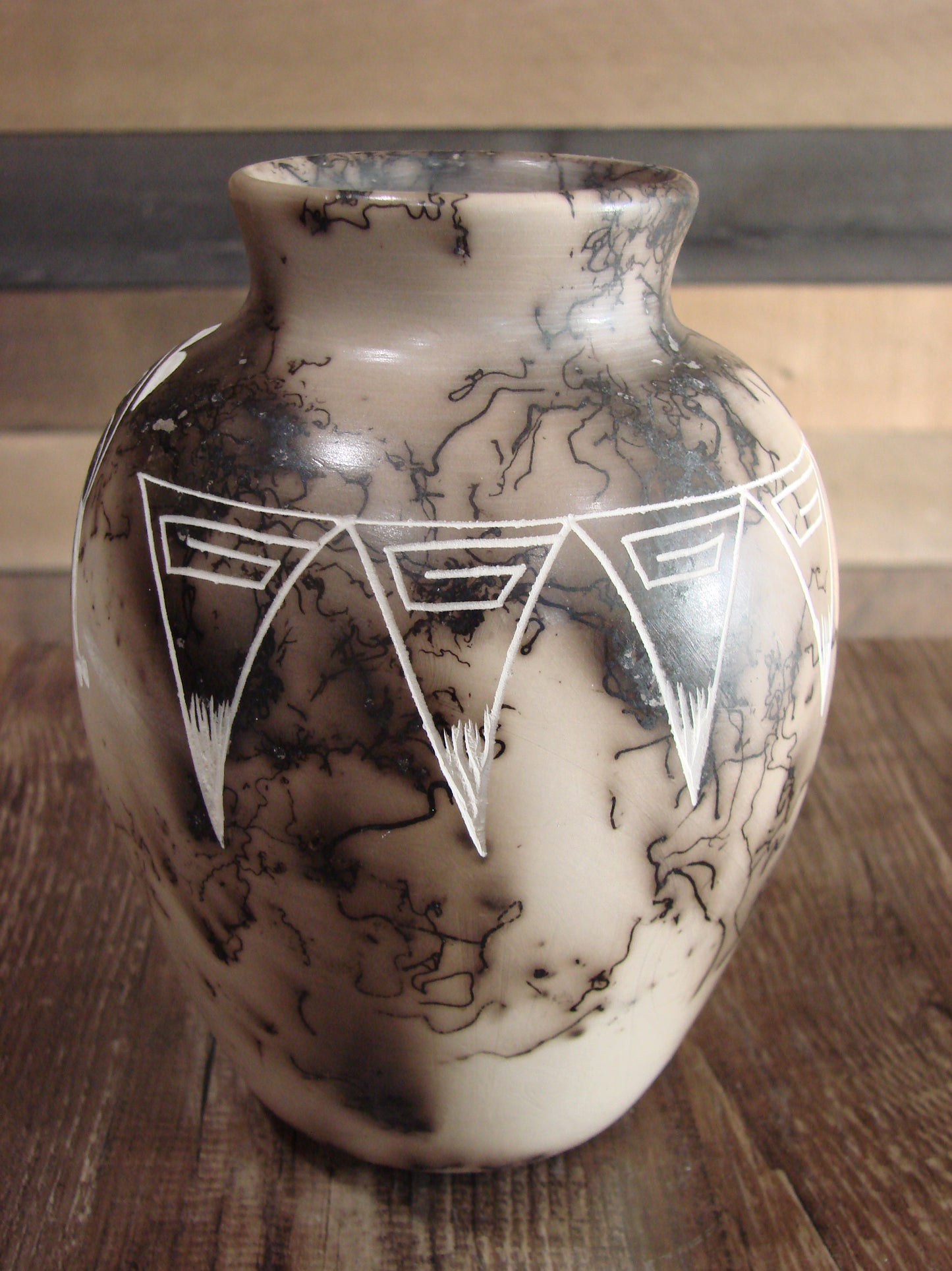Native American Acoma Hand Etched Horse Hair Pottery by Yellow Corn
