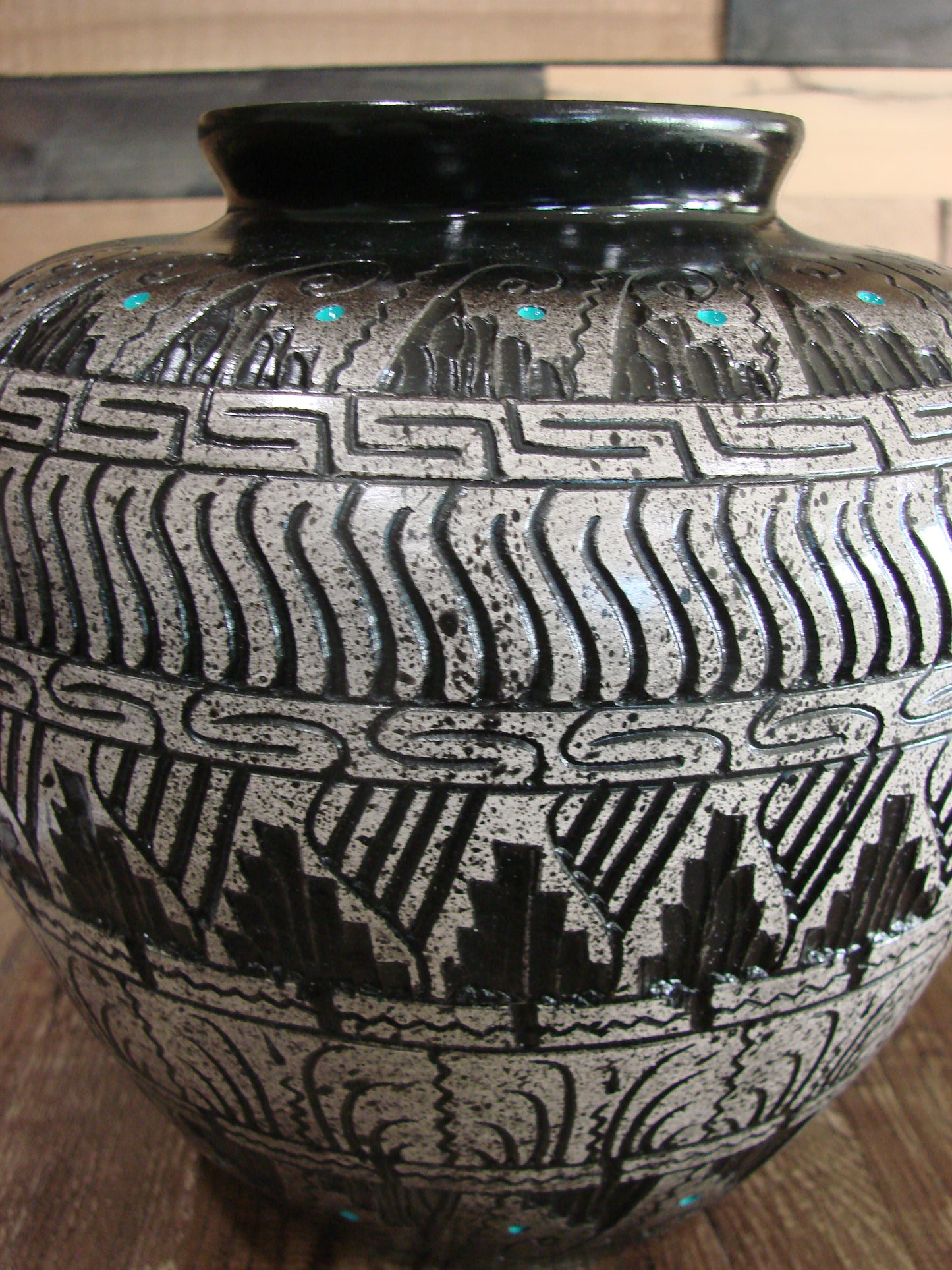 Native American Hand Etched Pottery Signed by Dewayne & Eskeets
