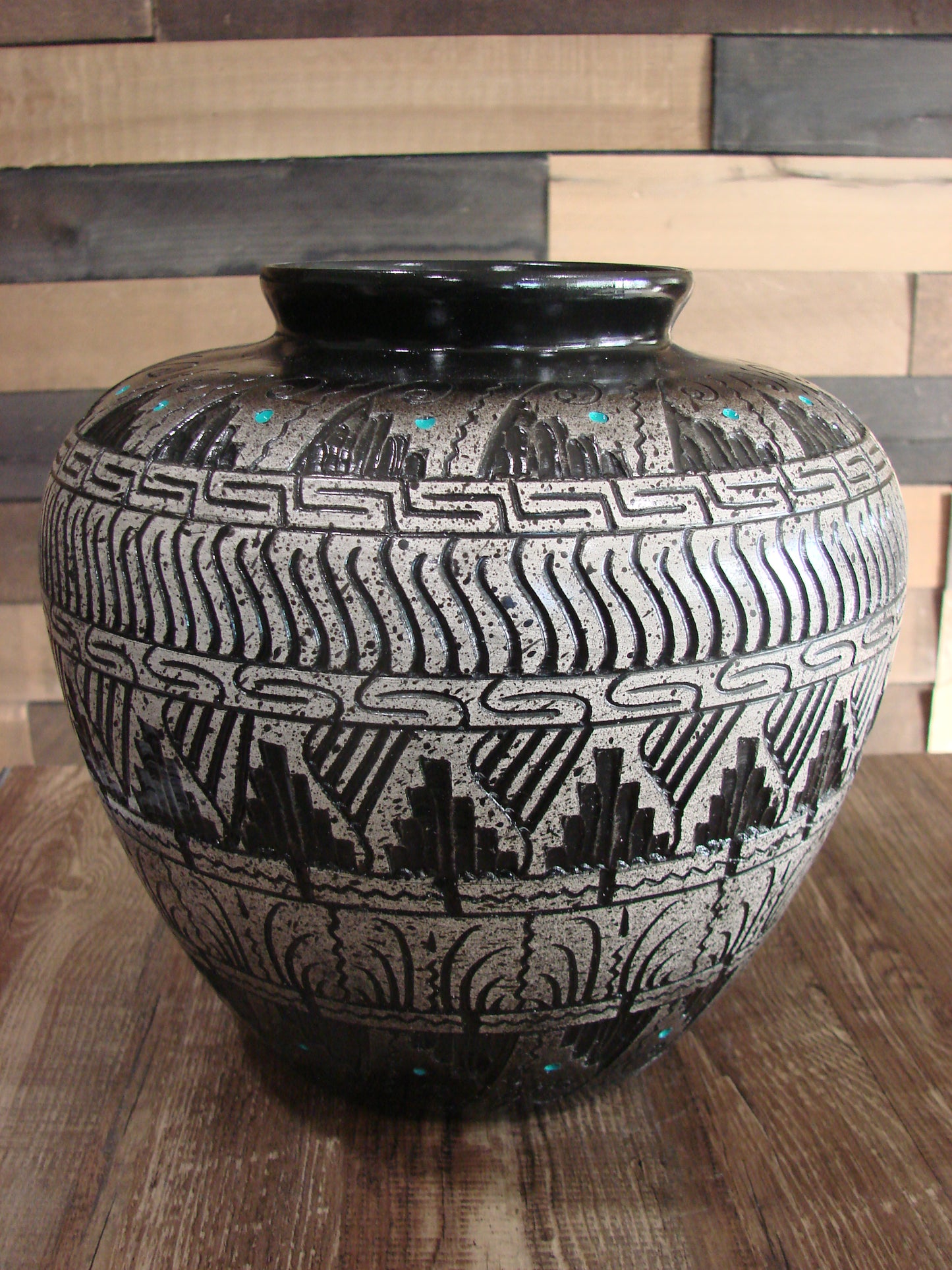 Native American Hand Etched Pottery Signed by Dewayne & Eskeets