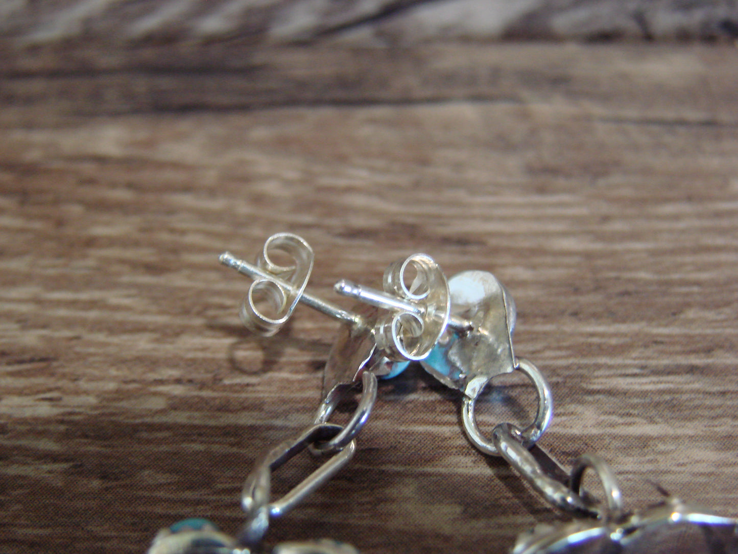 Large Zuni Indian Sterling Silver & Turquoise Post Earrings - Quam