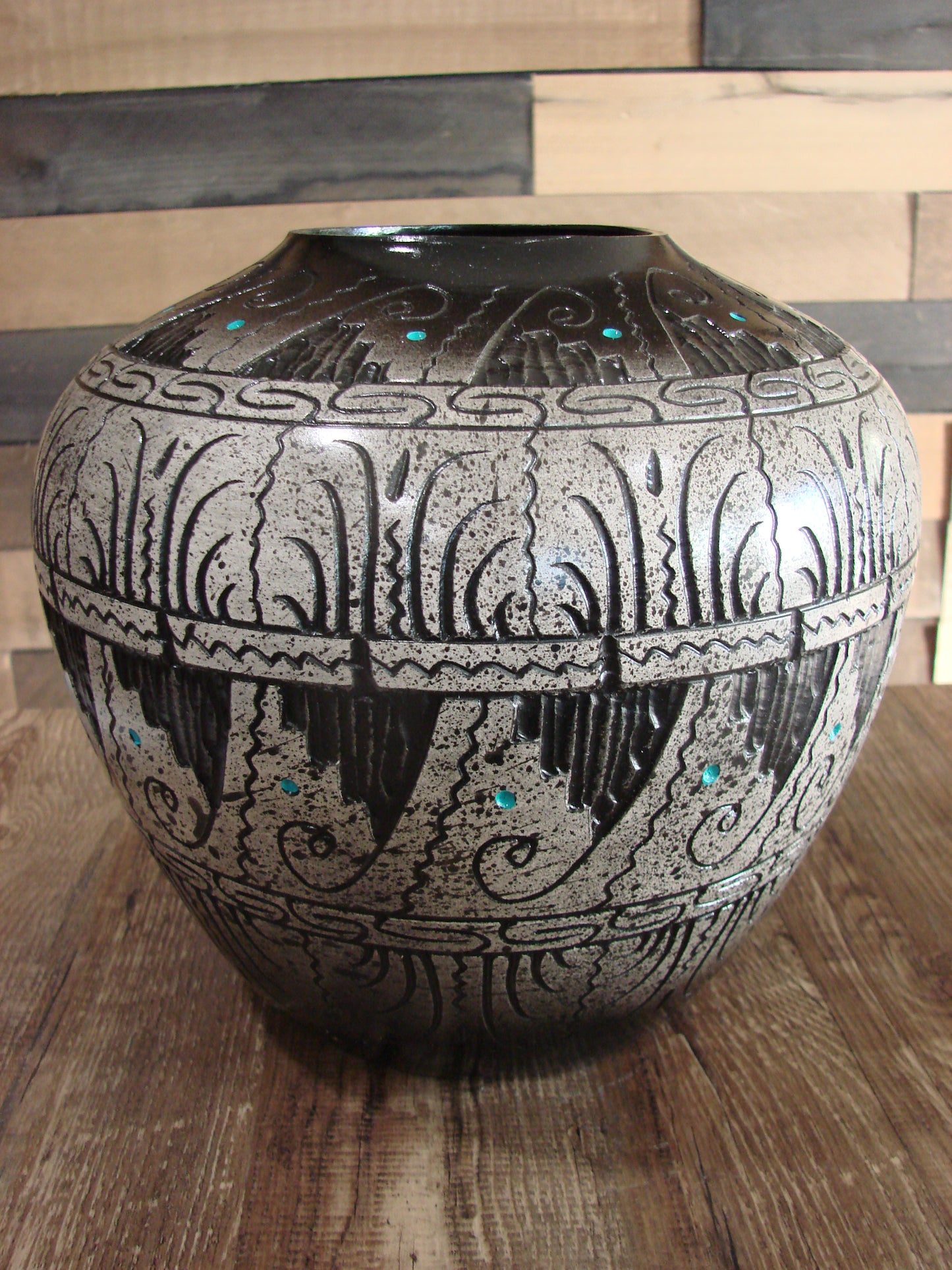 Native American Hand Etched Pottery Signed by Dewayne & Eskeets