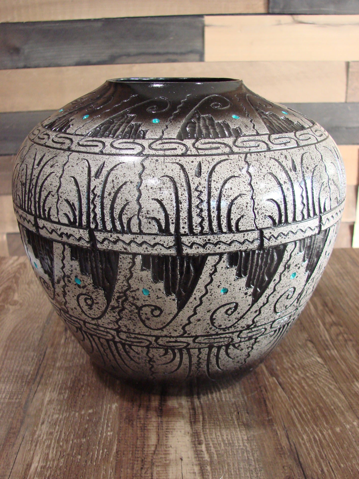 Native American Hand Etched Pottery Signed by Dewayne & Eskeets