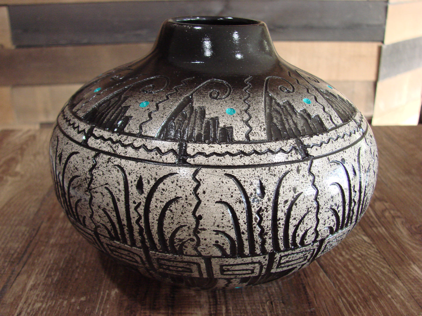 Native American Hand Etched Pottery Signed by Dewayne & Eskeets