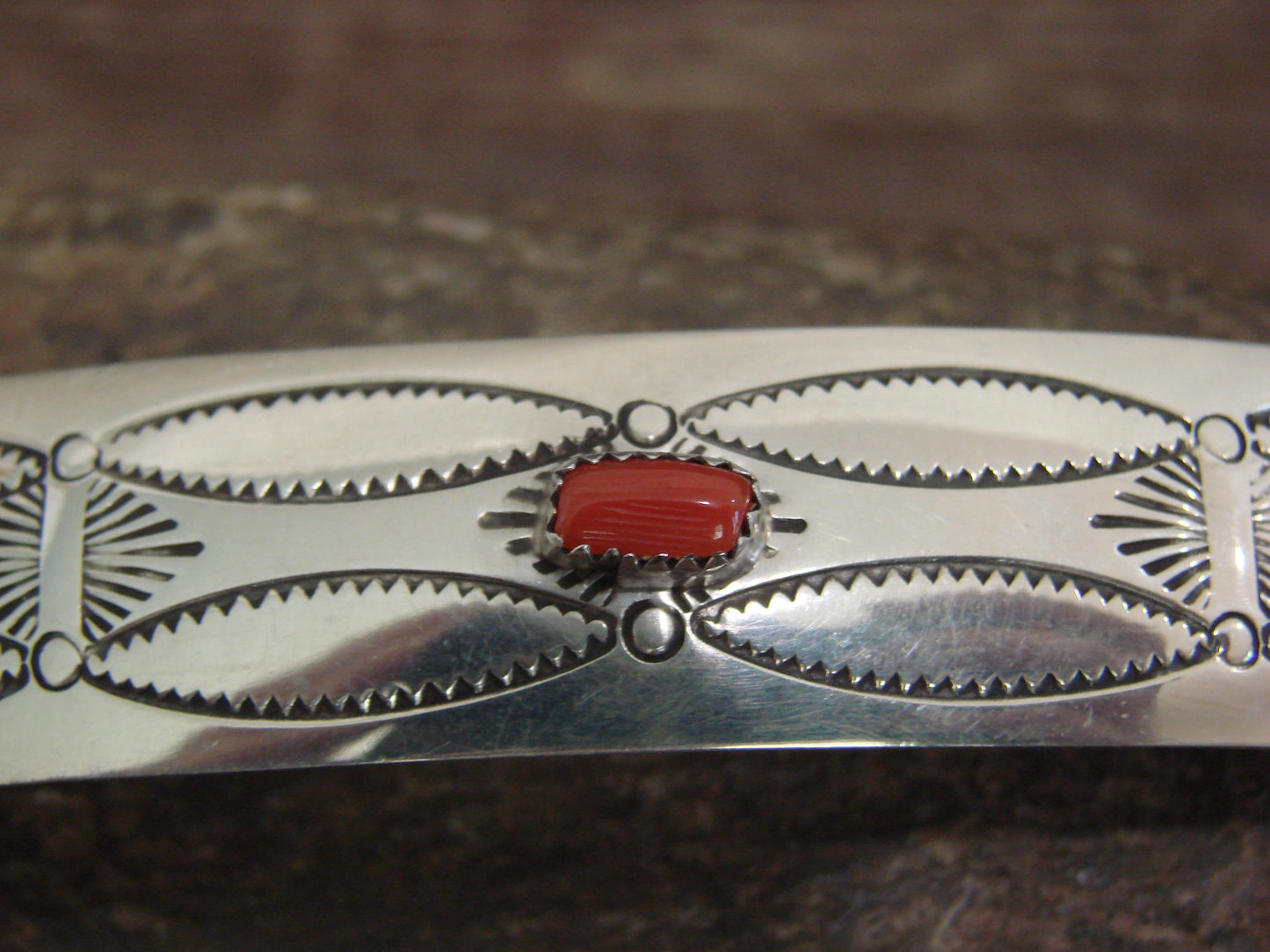 Native American Sterling Silver & Coral Hair Barrette by Begay