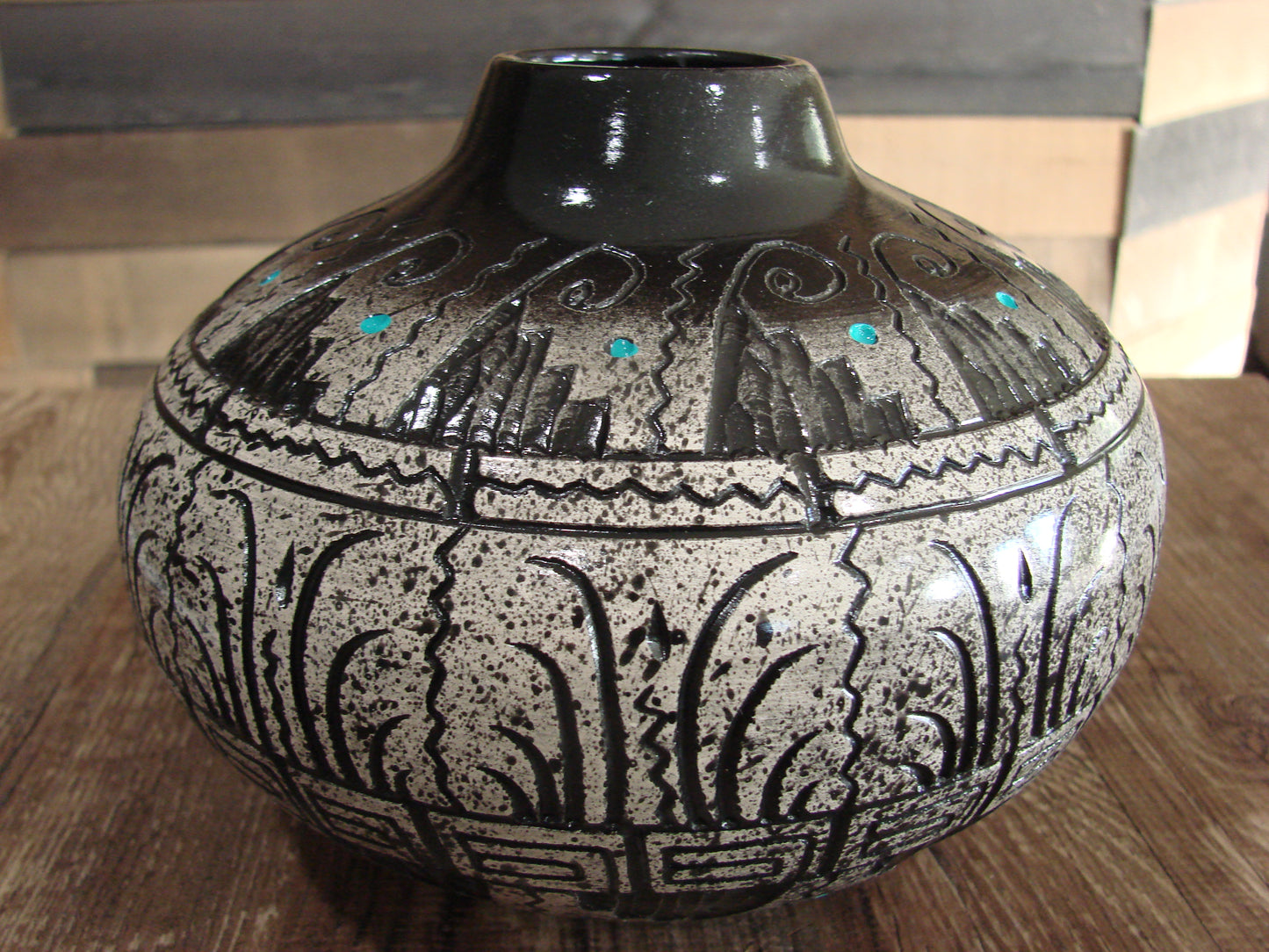 Native American Hand Etched Pottery Signed by Dewayne & Eskeets