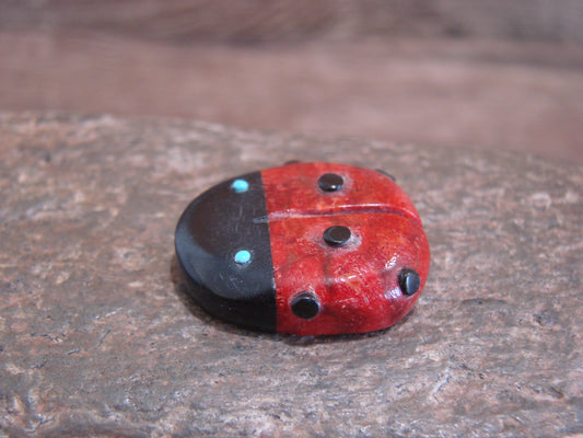 Native American Zuni Hand Carved Coral Ladybug Fetish by Lonasee