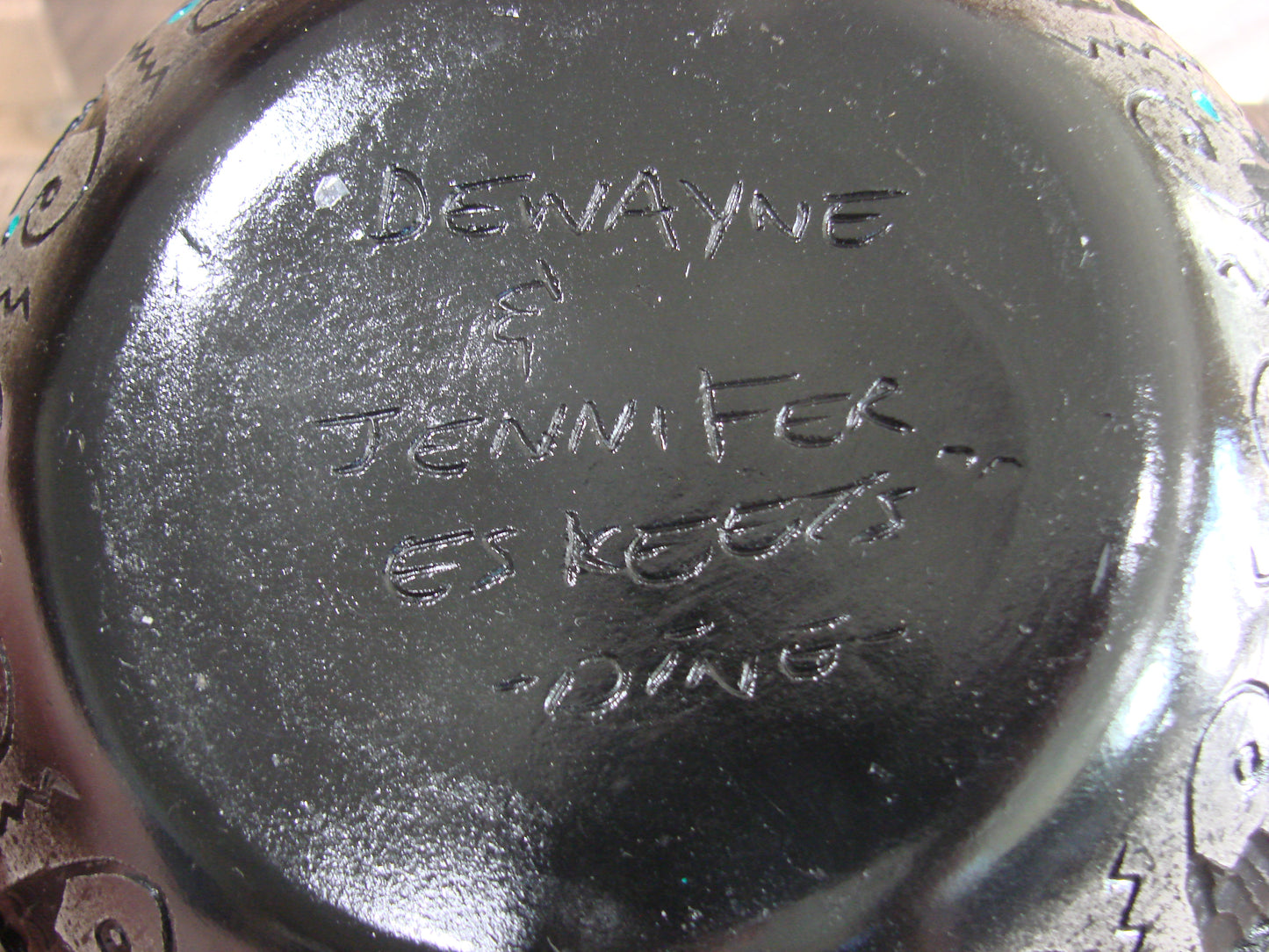 Native American Hand Etched Pottery Signed by Dewayne & Eskeets