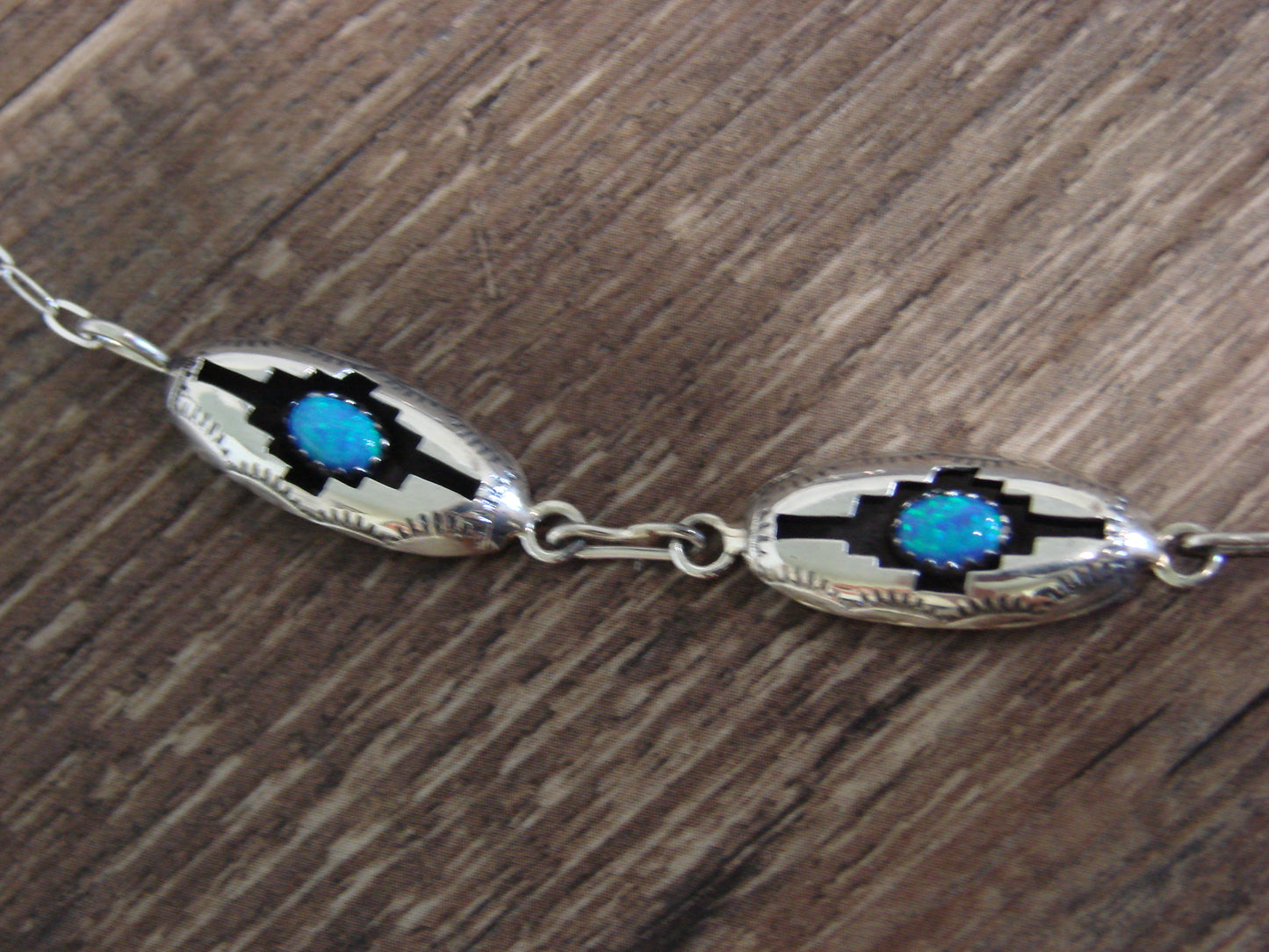 Native American Sterling Silver & Blue Opal Link Necklace Set by Perry