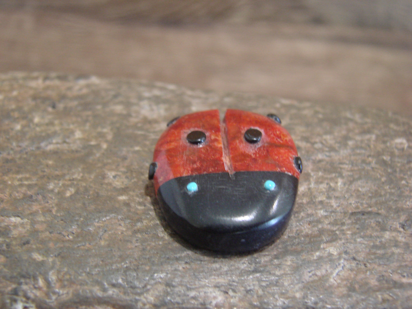 Native American Zuni Hand Carved Coral Ladybug Fetish by Lonasee