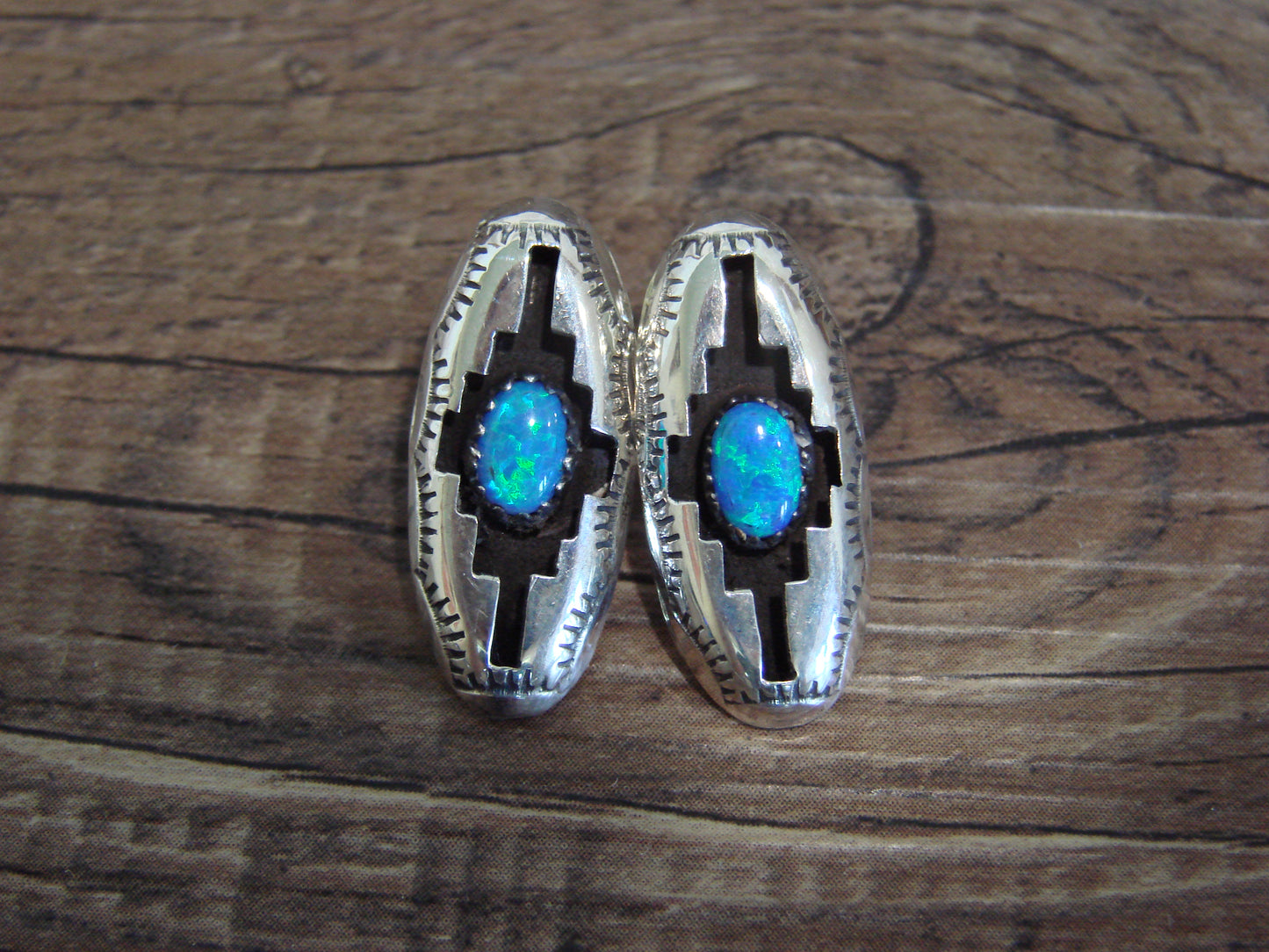 Native American Sterling Silver & Blue Opal Link Necklace Set by Perry