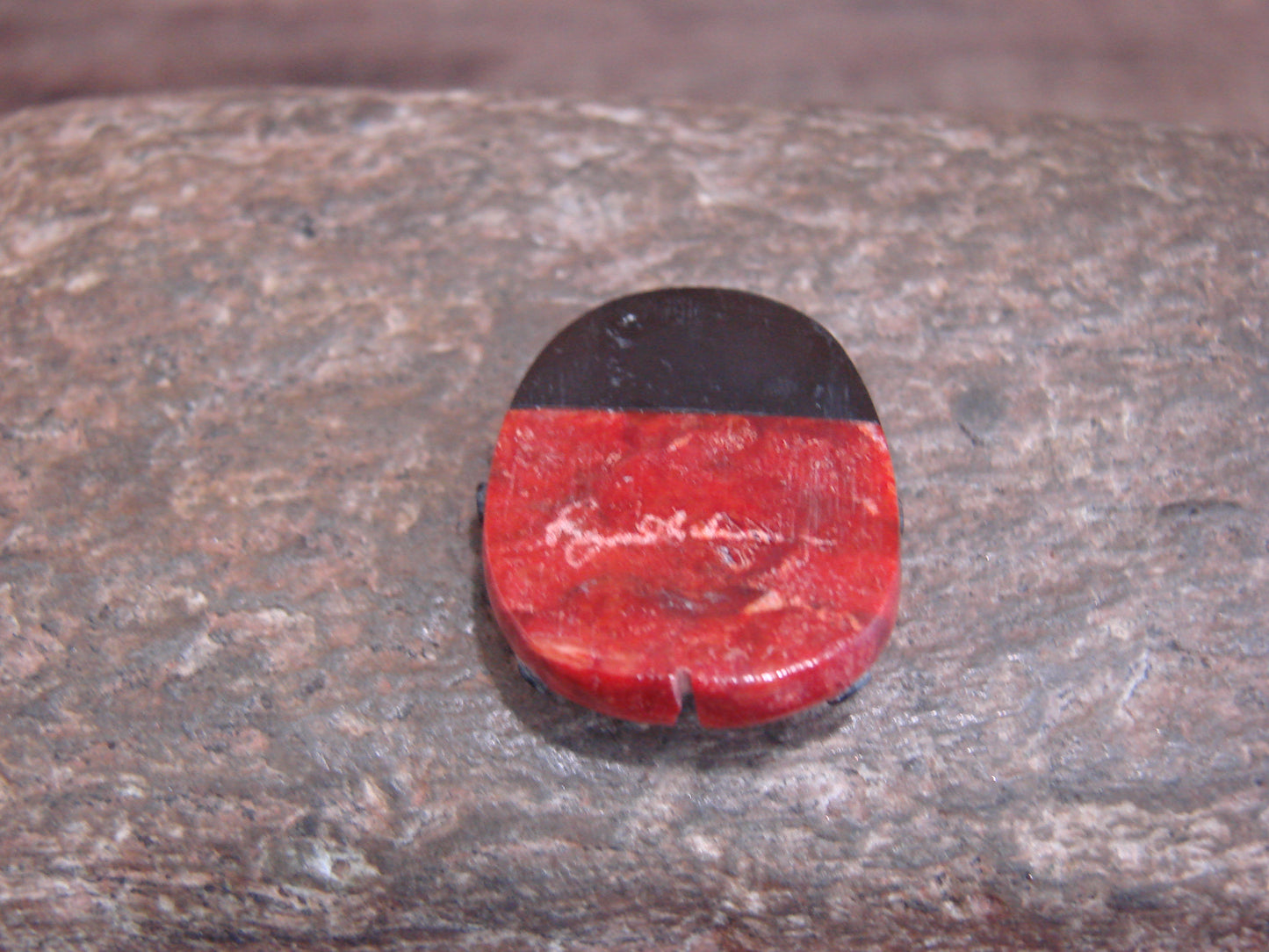 Native American Zuni Hand Carved Coral Ladybug Fetish by Lonasee