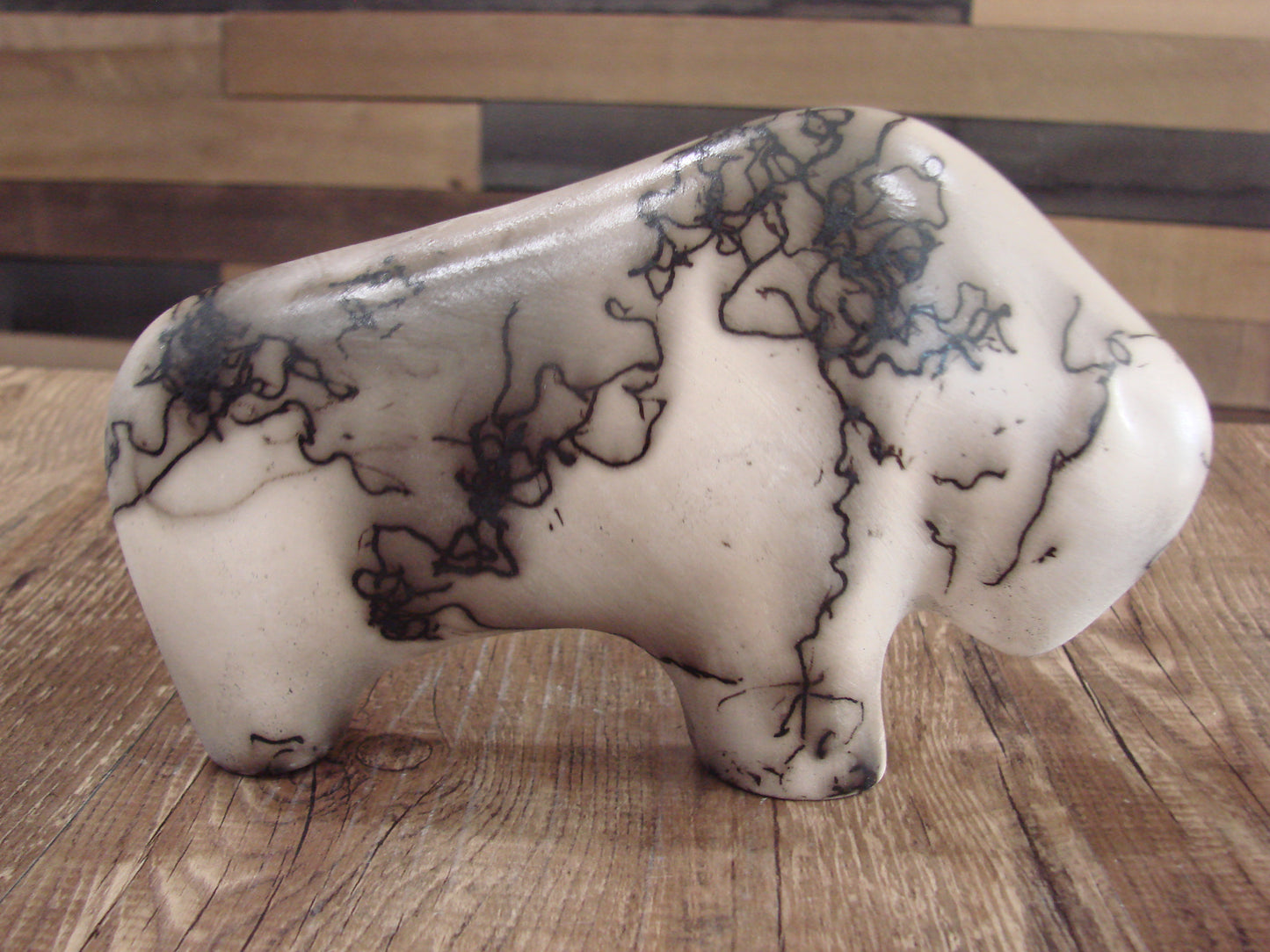 Small Native American Pottery Horse Hair Buffalo Sculpture by Vail