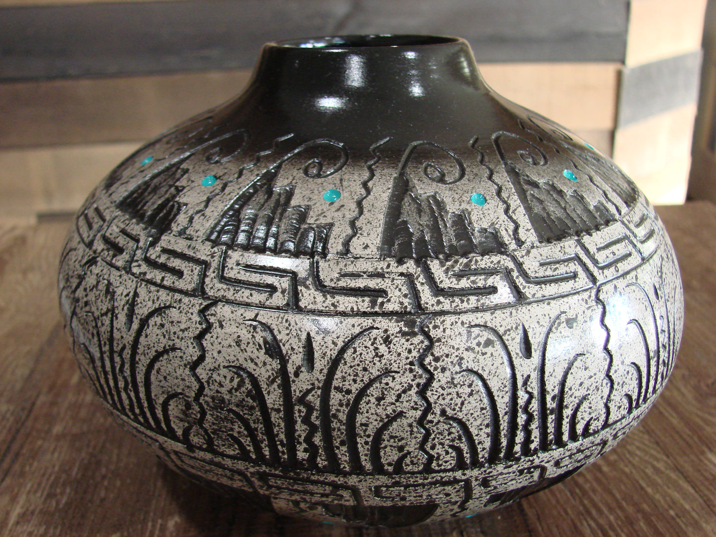 Native American Hand Etched Pottery Signed by Dewayne & Eskeets