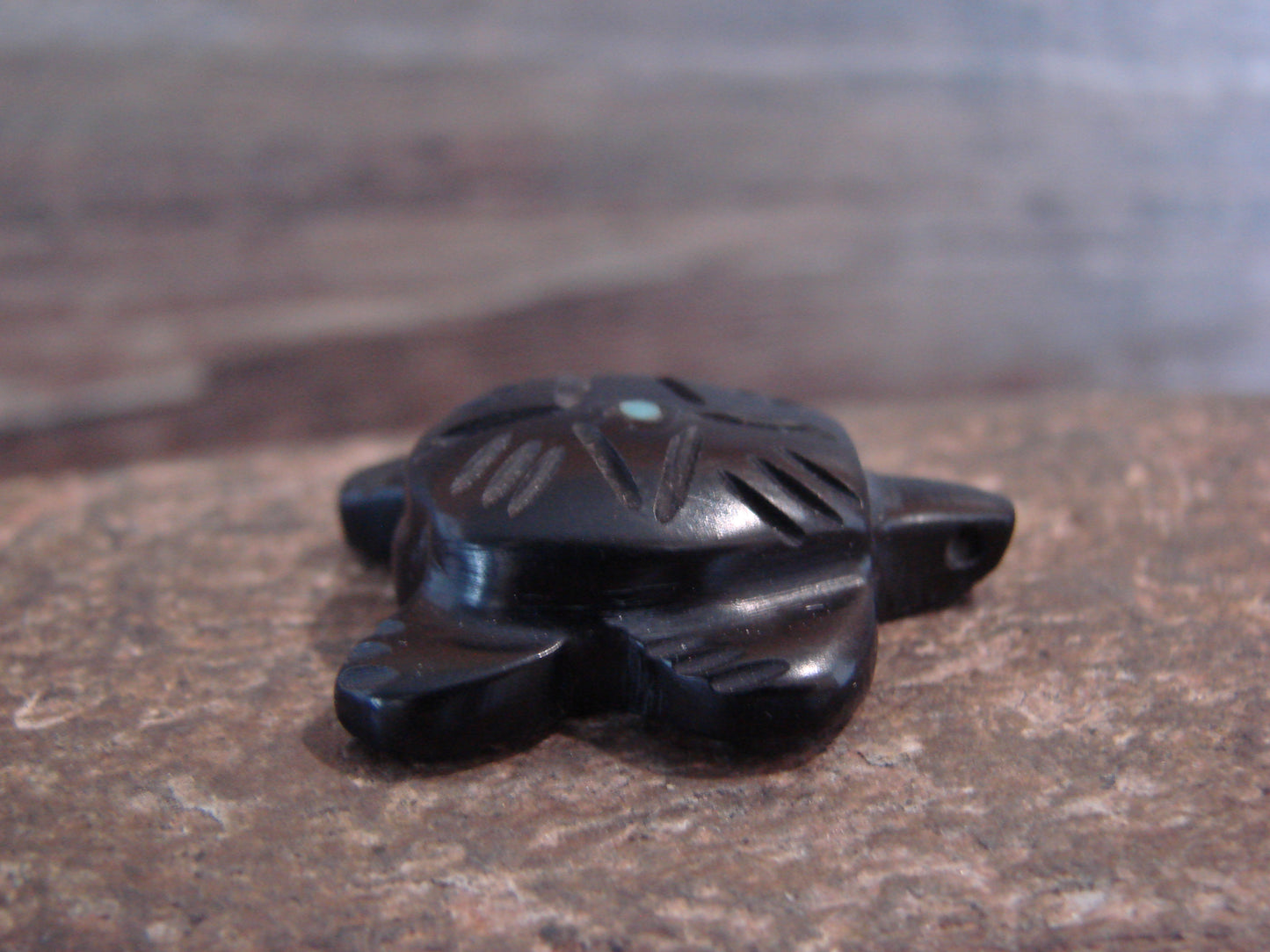 Native American Indian Hand Carved Jet Turtle Fetish - B. Phillips