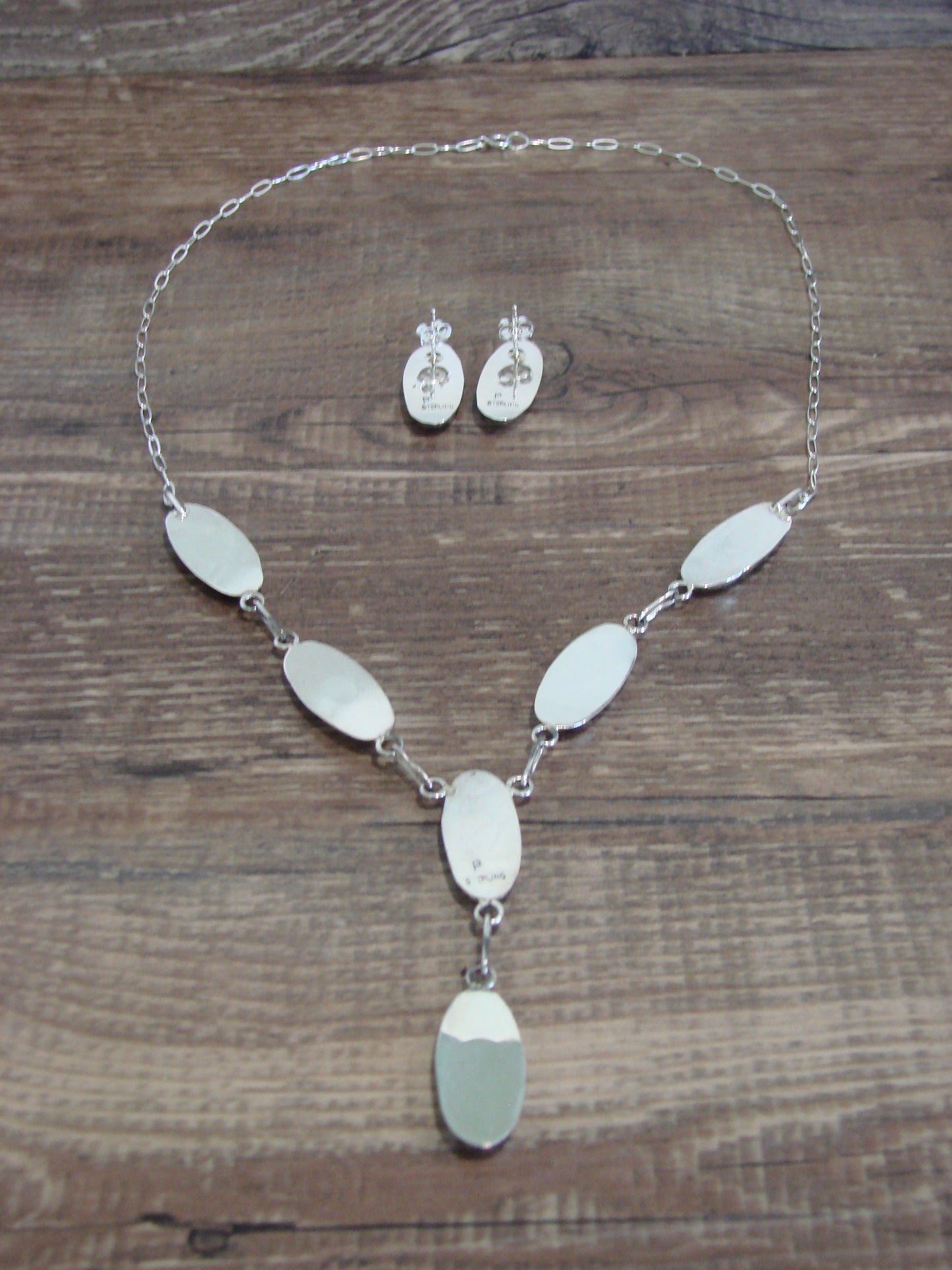Native American Sterling Silver & Blue Opal Link Necklace Set by Perry