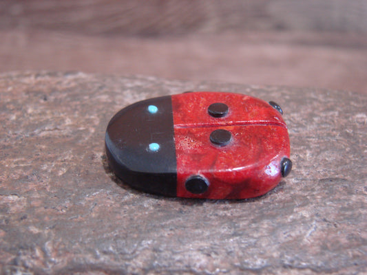 Native American Zuni Hand Carved Coral Ladybug Fetish by Lonasee