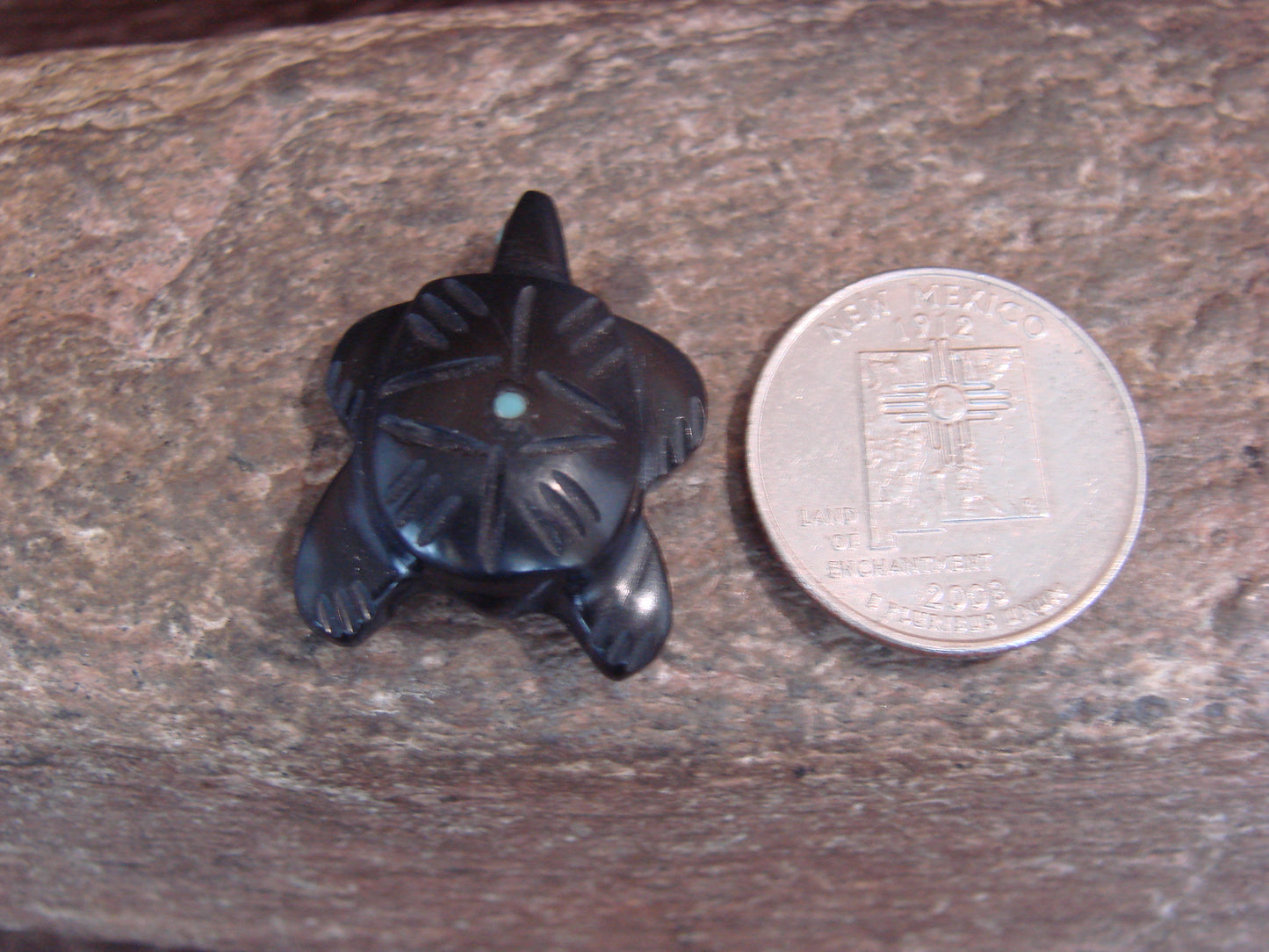 Native American Indian Hand Carved Jet Turtle Fetish - B. Phillips
