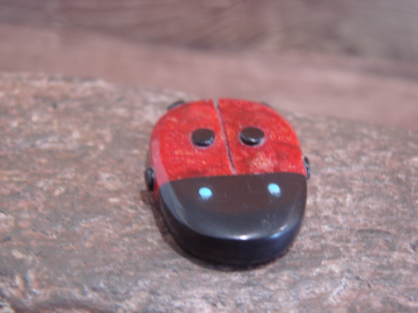 Native American Zuni Hand Carved Coral Ladybug Fetish by Lonasee