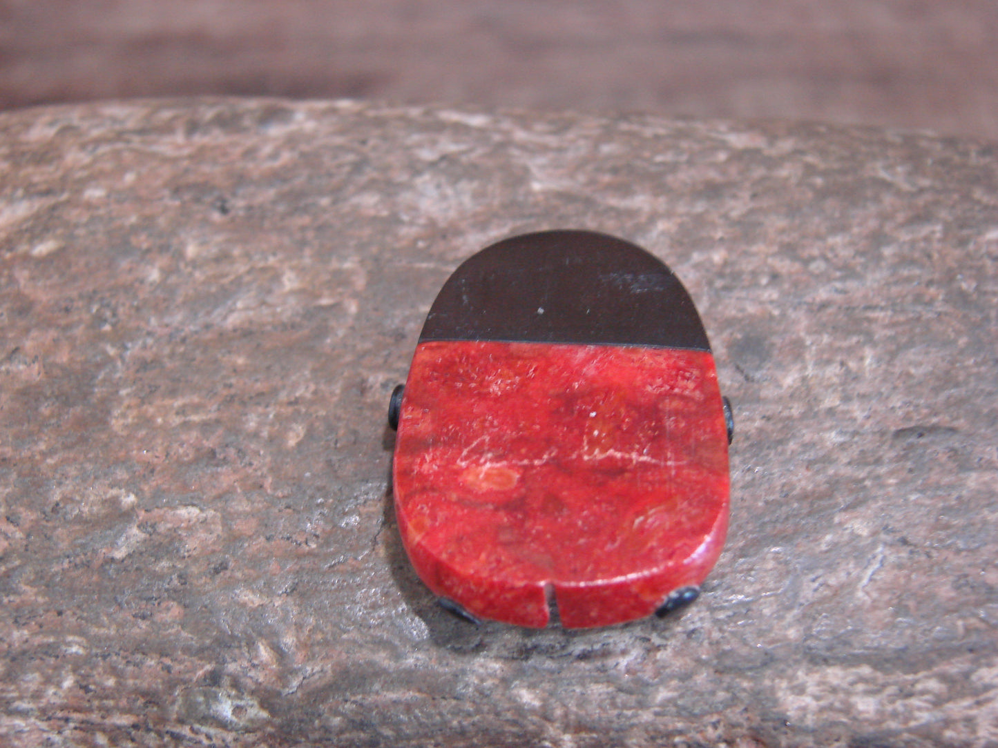 Native American Zuni Hand Carved Coral Ladybug Fetish by Lonasee