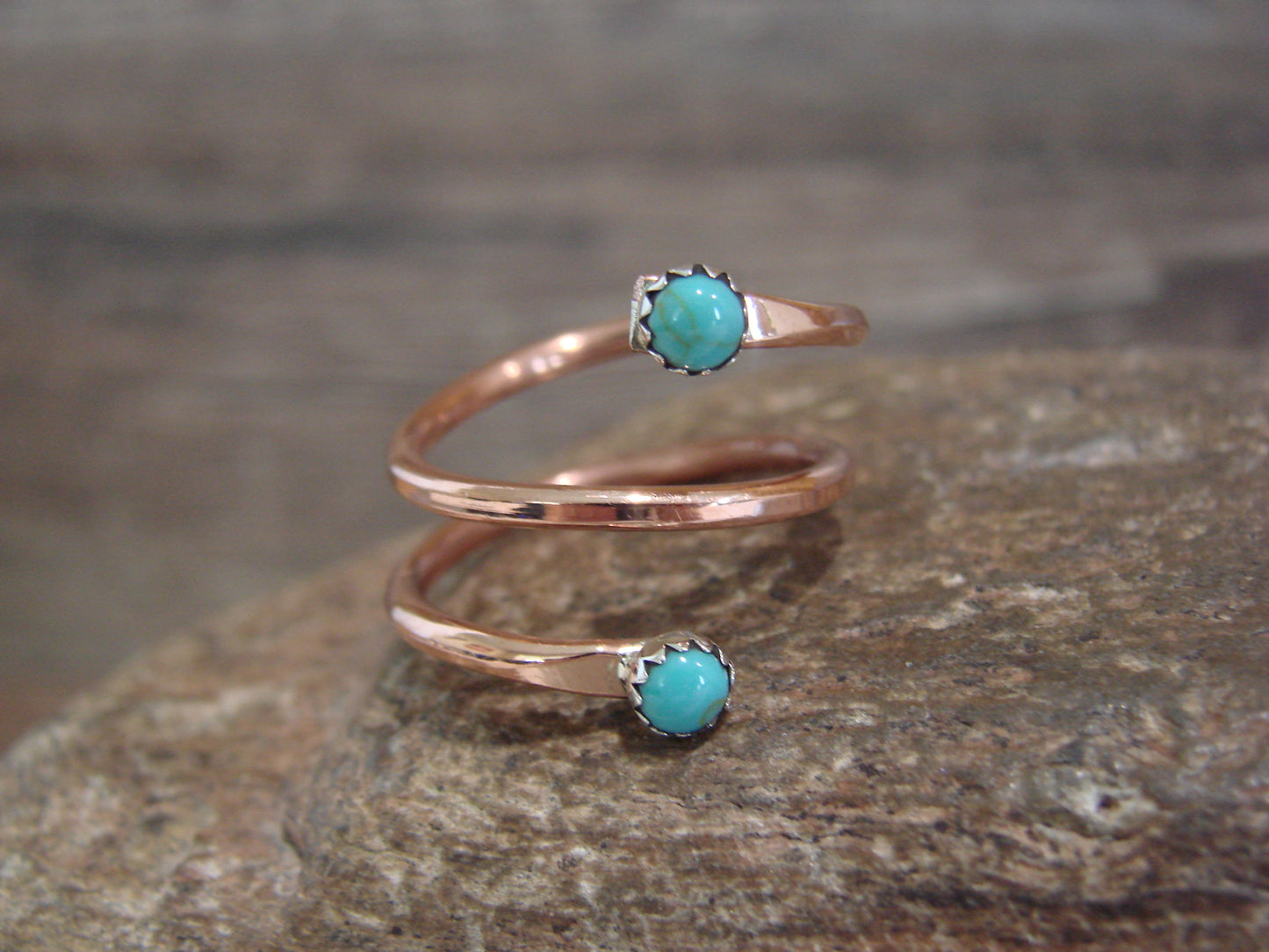 Native American Copper & Turquoise Adjustable Ring by Skeets
