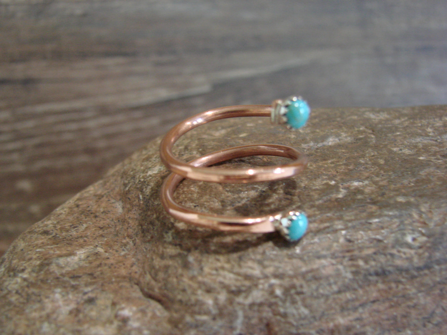 Native American Copper & Turquoise Adjustable Ring by Skeets