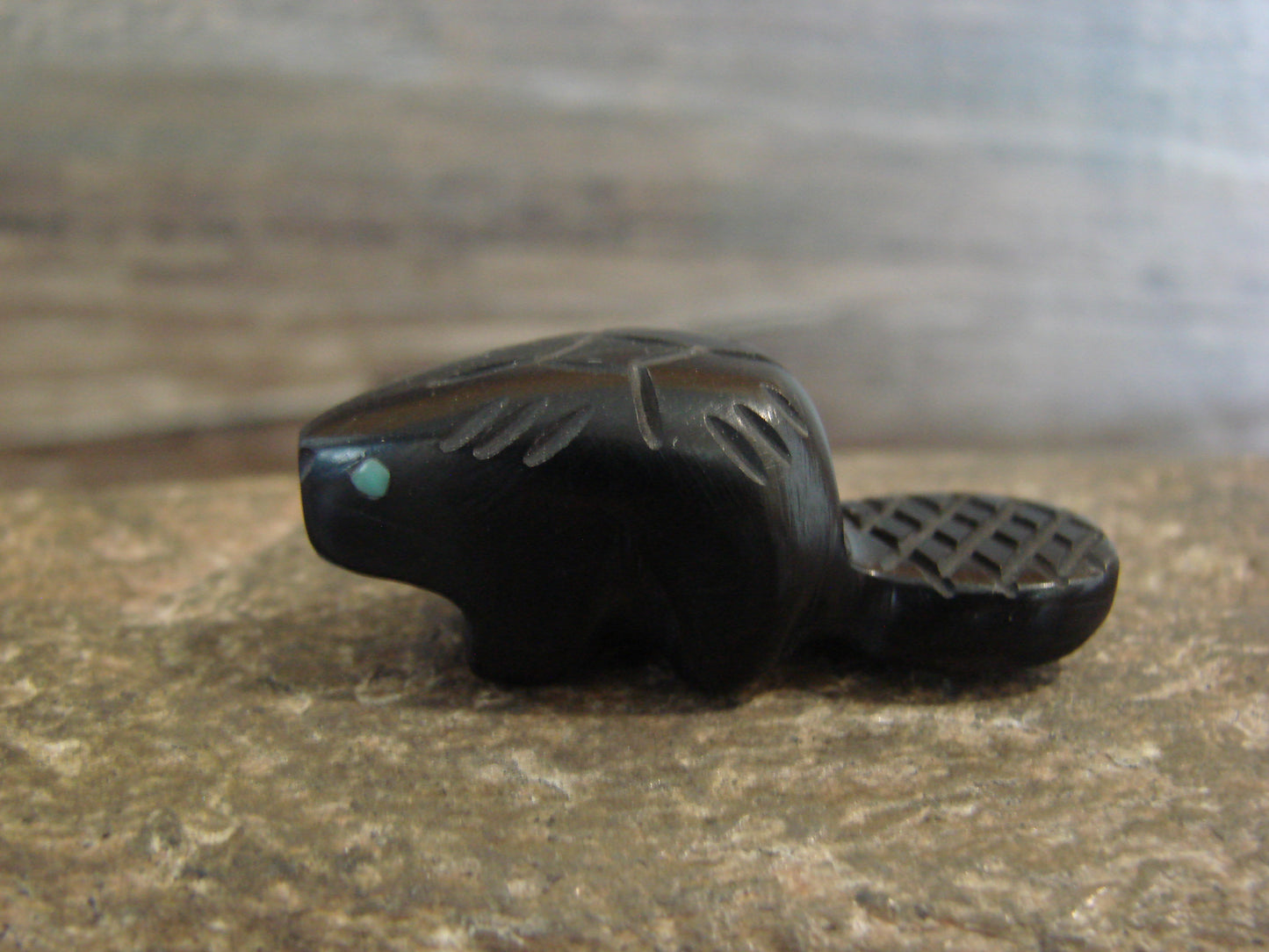 Native American Indian Hand Carved Jet Beaver Fetish - B. Phillips
