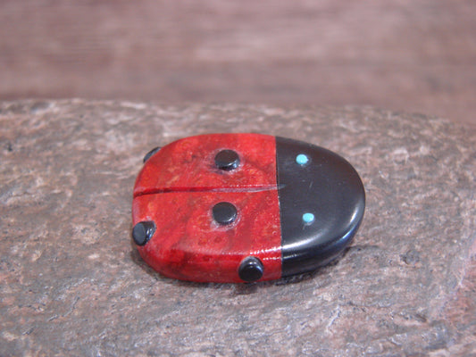 Native American Zuni Hand Carved Coral Ladybug Fetish by Lonasee