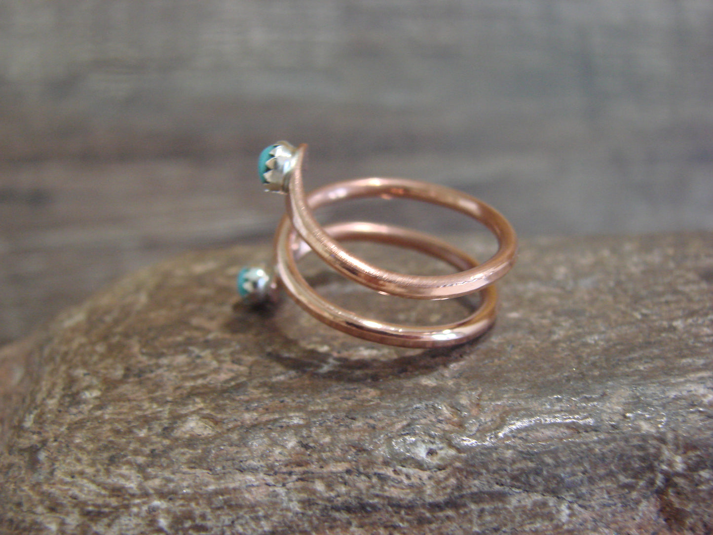 Native American Copper & Turquoise Adjustable Ring by Skeets