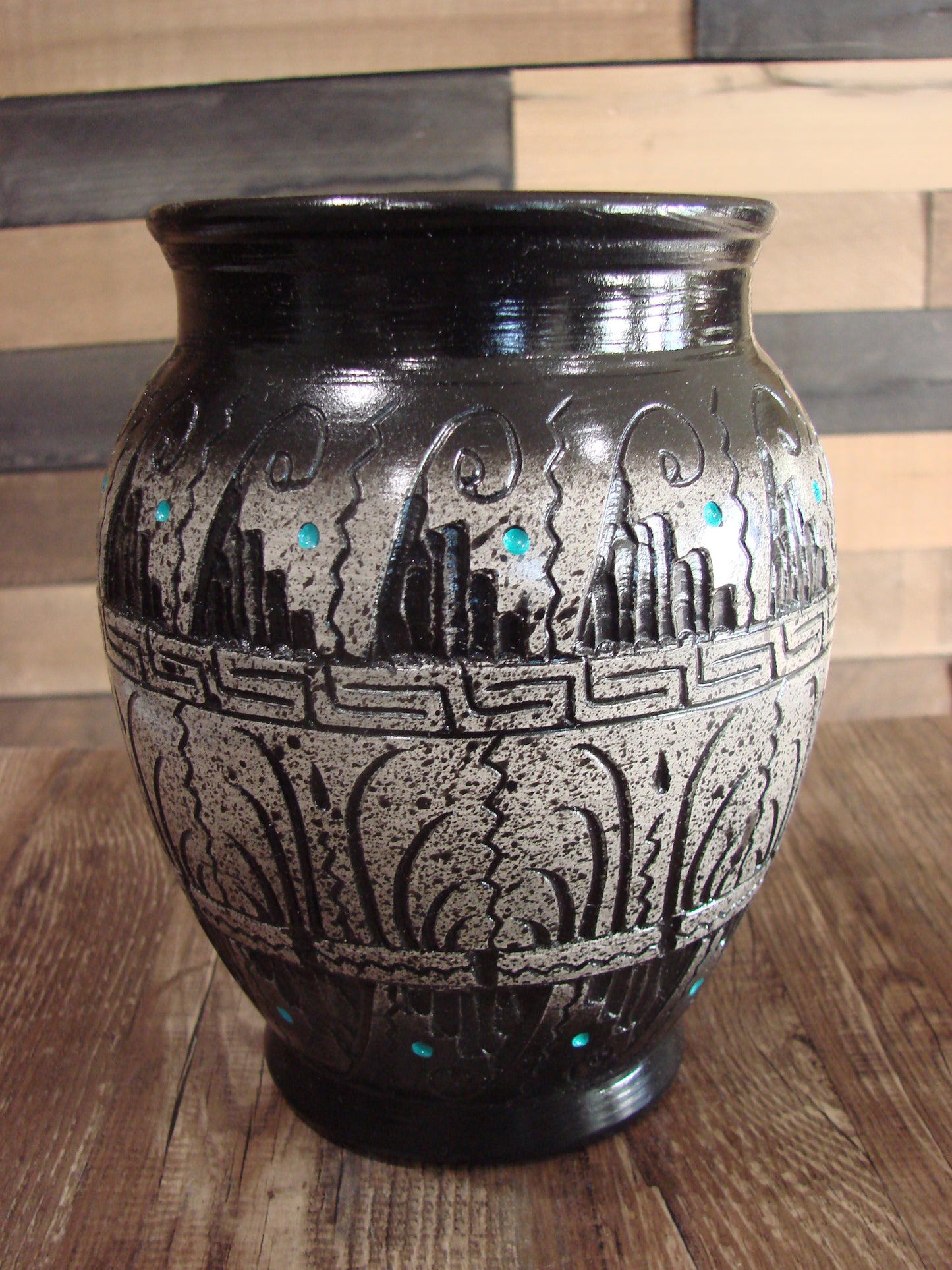 Native American Hand Etched Pottery Signed by Dewayne & Eskeets