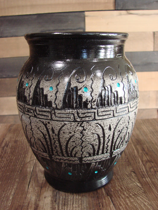 Native American Hand Etched Pottery Signed by Dewayne & Eskeets