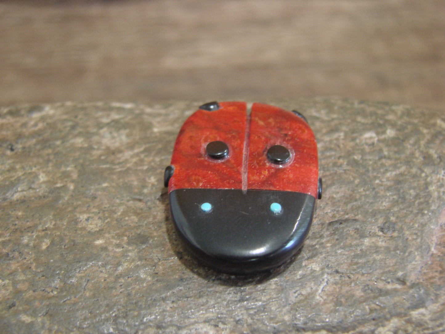 Native American Zuni Hand Carved Coral Ladybug Fetish by Lonasee