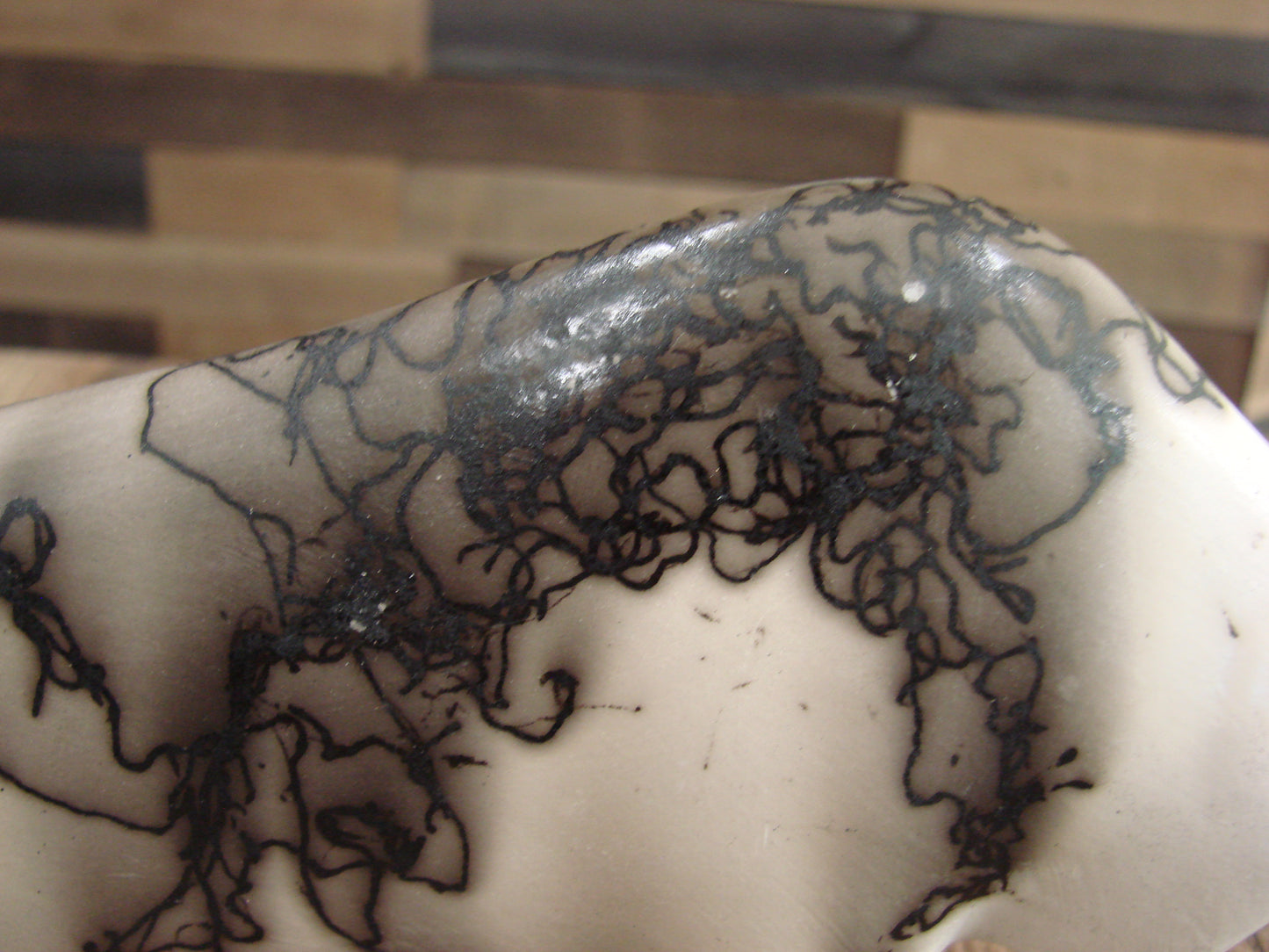 Small Native American Pottery Horse Hair Buffalo Sculpture by Vail