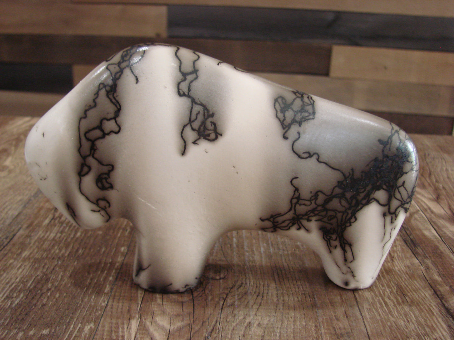 Small Native American Pottery Horse Hair Buffalo Sculpture by Vail