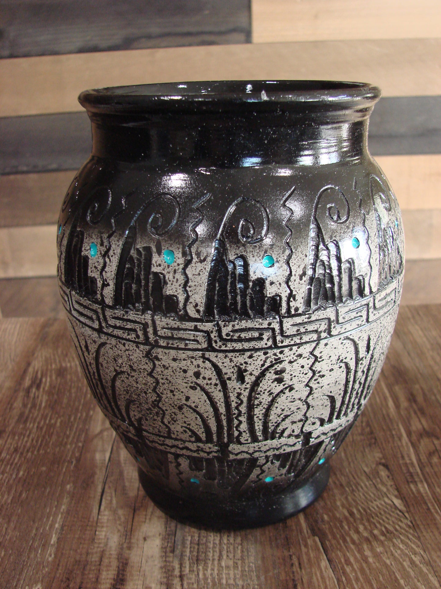 Native American Hand Etched Pottery Signed by Dewayne & Eskeets