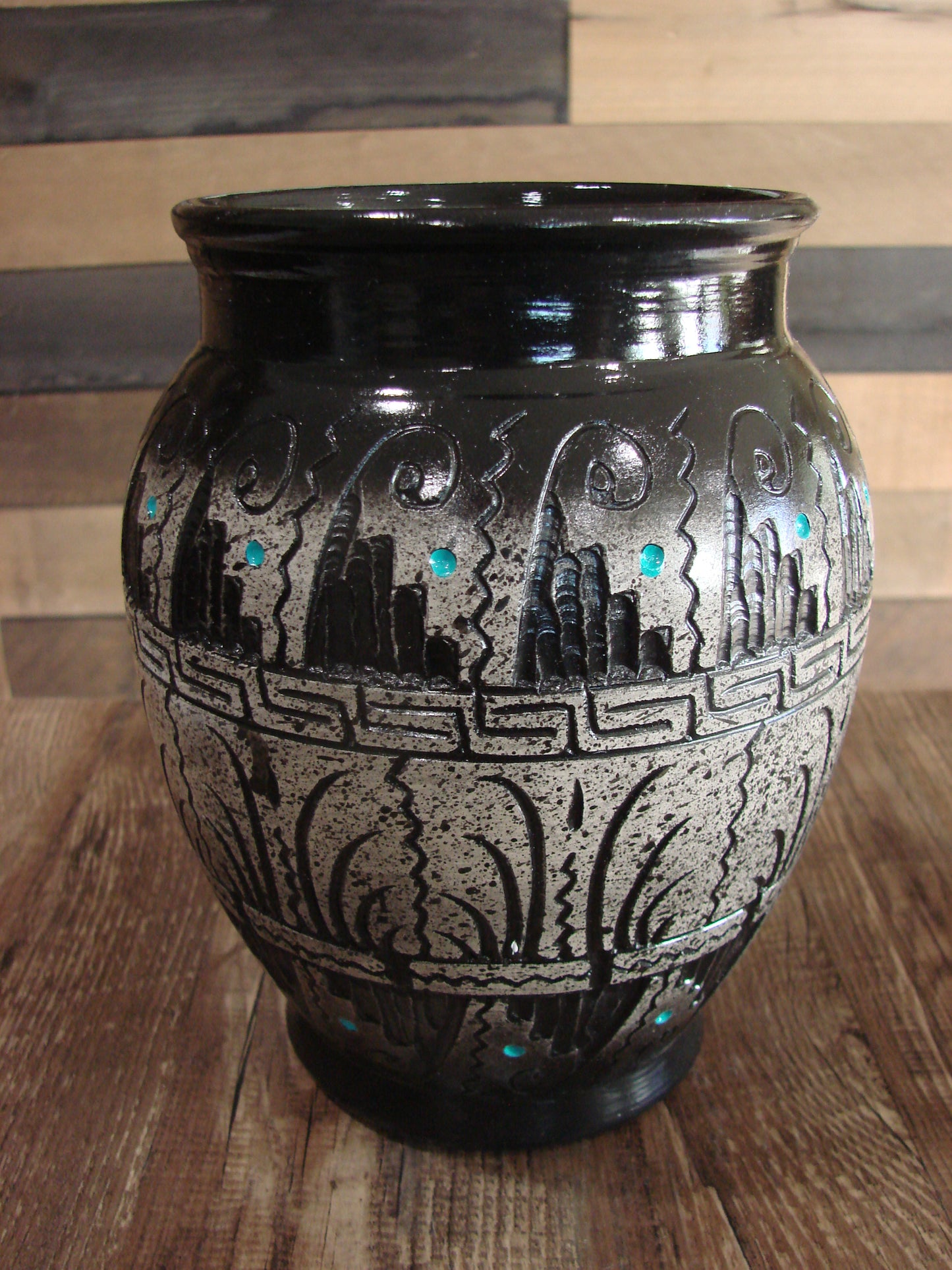 Native American Hand Etched Pottery Signed by Dewayne & Eskeets