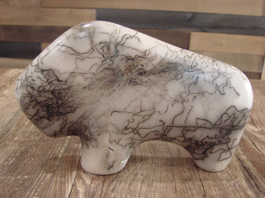 Small Native American Pottery Horse Hair Buffalo Sculpture by Vail