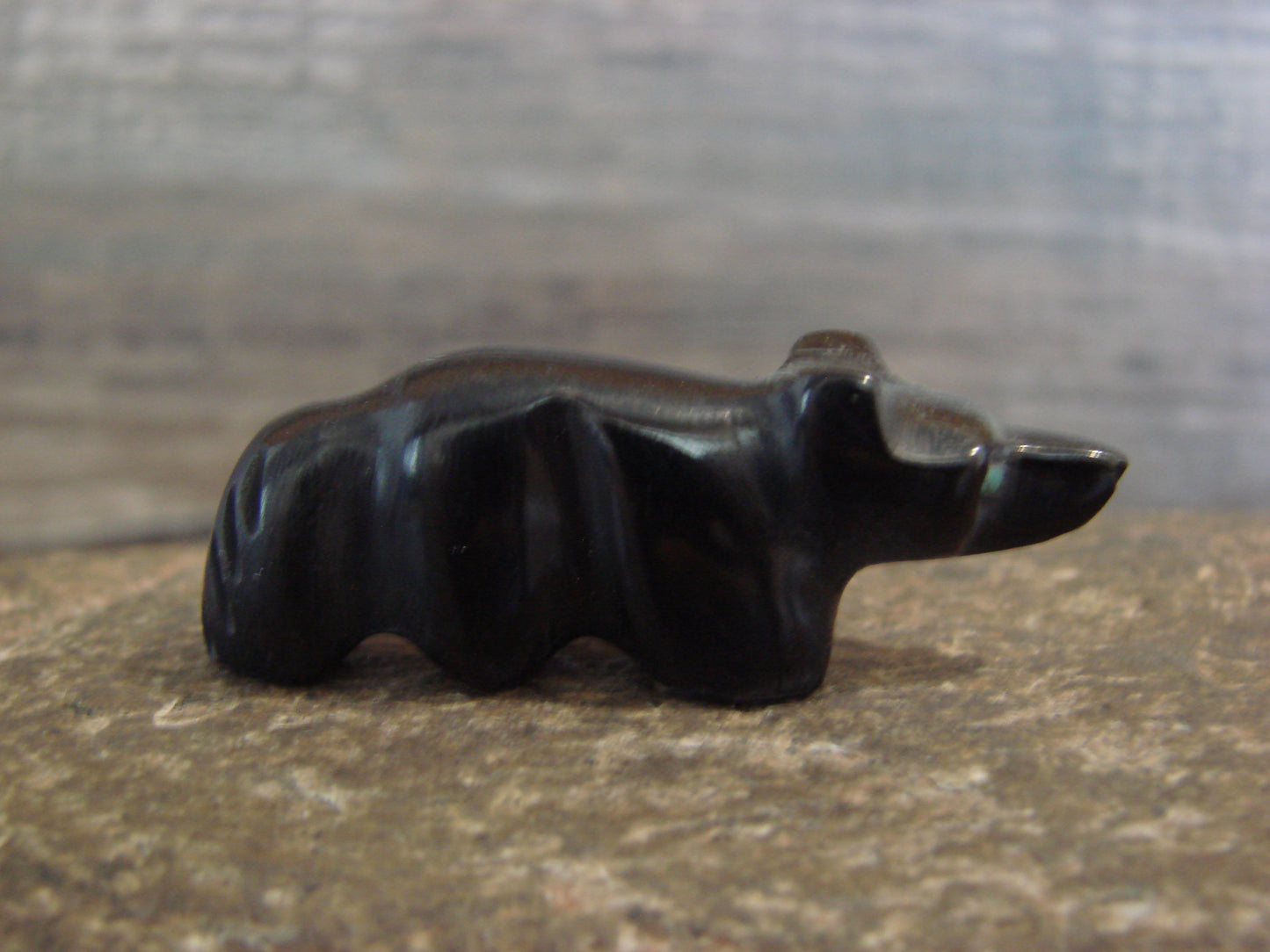 Native American Indian Hand Carved Jet Wolf Fetish - B. Phillips