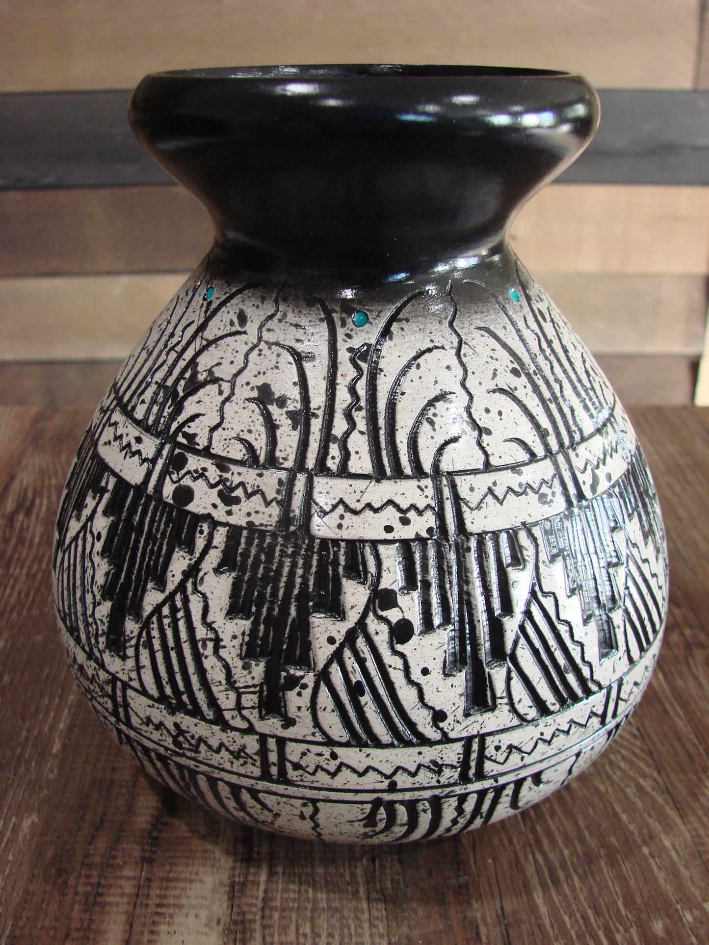 Native American Hand Etched Pottery Signed by Dewayne & Eskeets
