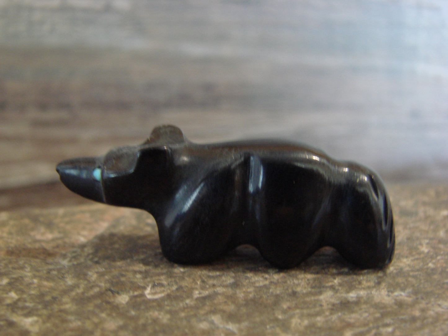Native American Indian Hand Carved Jet Wolf Fetish - B. Phillips