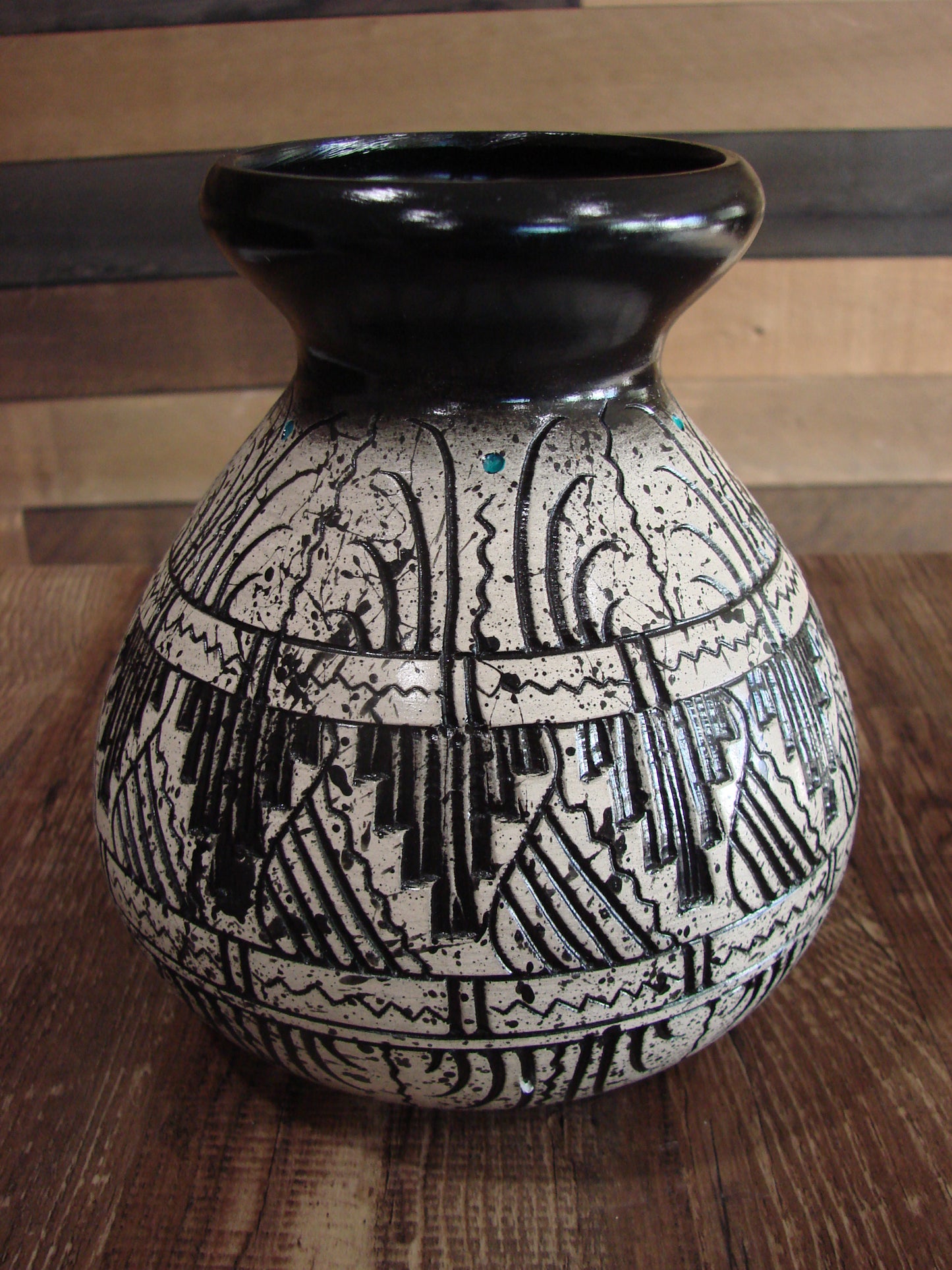 Native American Hand Etched Pottery Signed by Dewayne & Eskeets