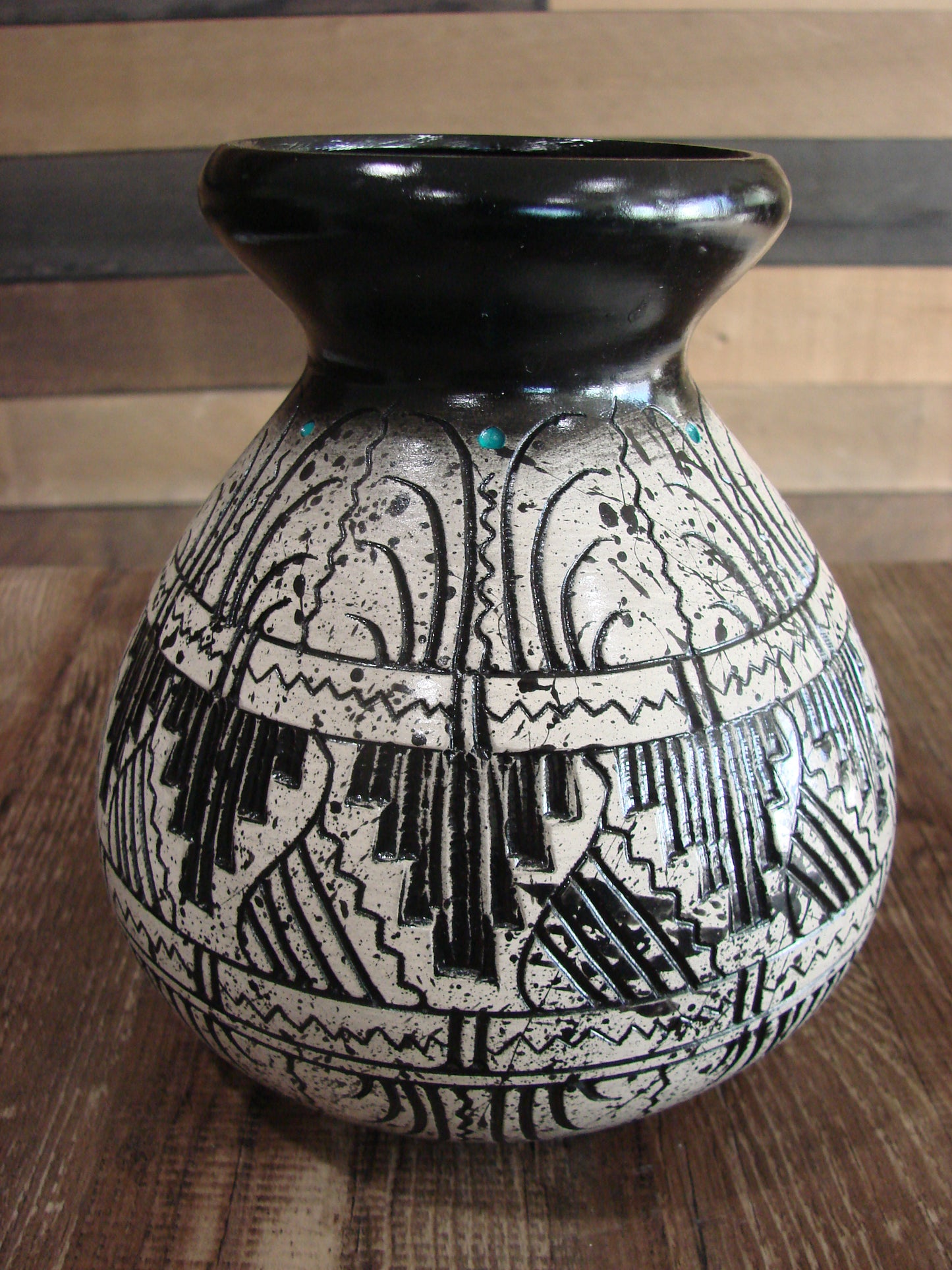 Native American Hand Etched Pottery Signed by Dewayne & Eskeets