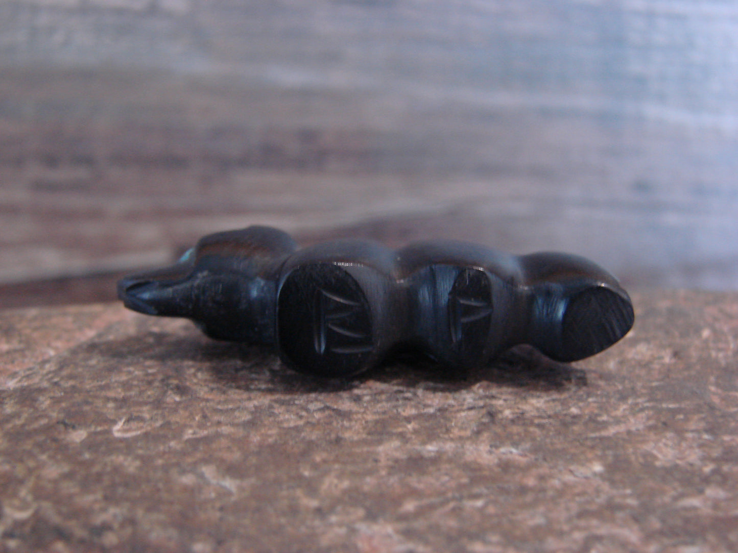 Native American Indian Hand Carved Jet Wolf Fetish - B. Phillips