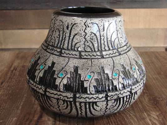 Native American Hand Etched Pottery Signed by Dewayne & Eskeets