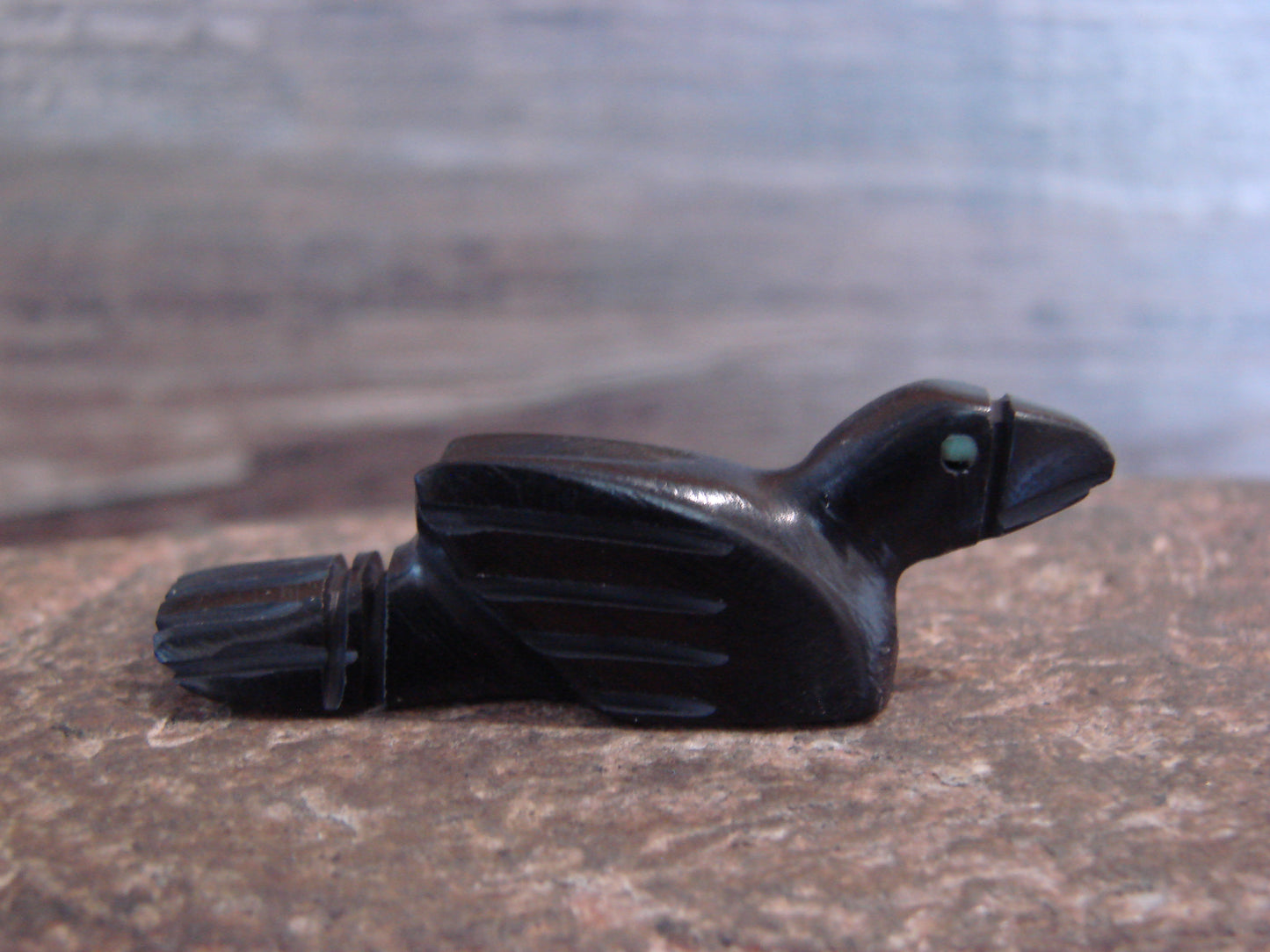 Native American Indian Hand Carved Jet Raven Fetish - B. Phillips